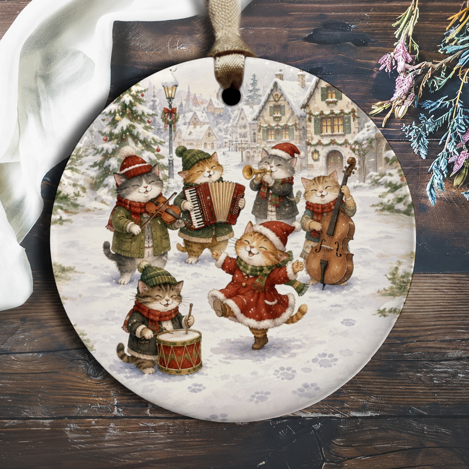 Festive Cats Playing Instruments Ornament Christmas Decor Cute Holiday Decoration Cat Lover Gift Winter Scene O2735