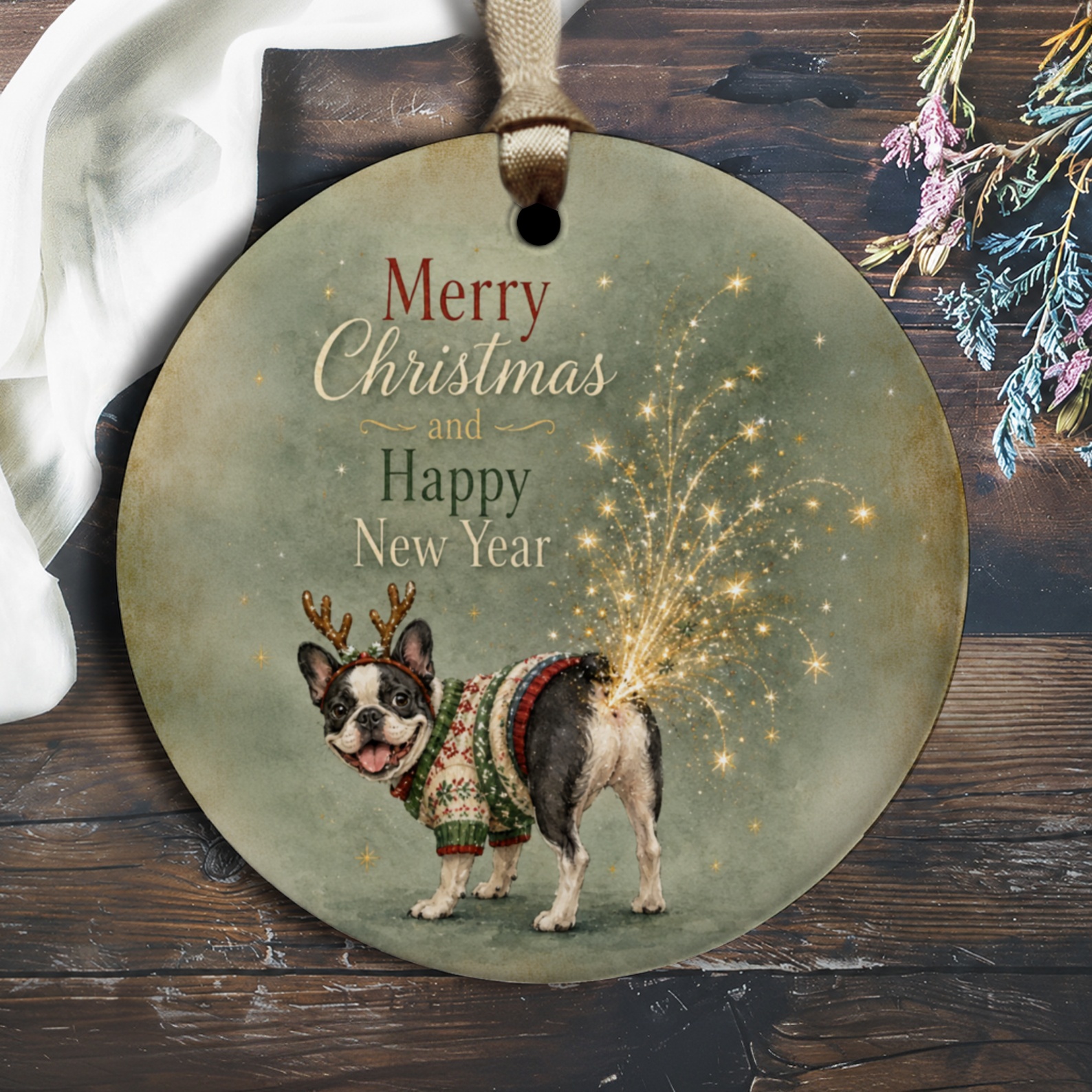 Merry Christmas And Happy New Year Ornament Cute Dog In Sweater Holiday Decor Festive Pet Lover Gift Christmas Tree Decoration O2742