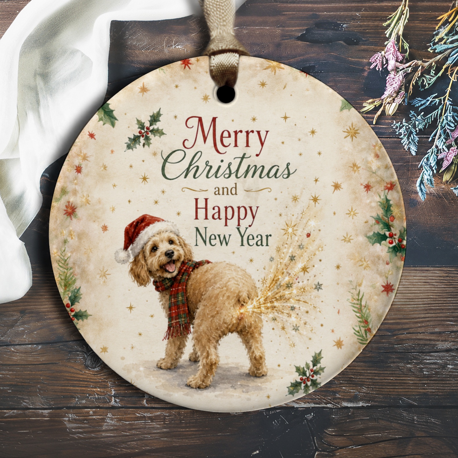 Merry Christmas And Happy New Year Ornament Cute Dog With Santa Hat Holiday Decor Festive Christmas Tree Decoration O2743