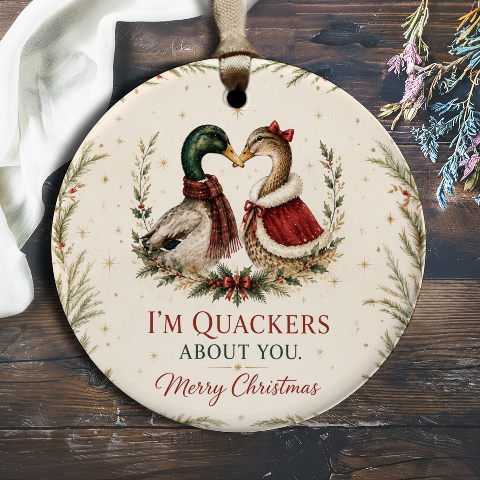I'm Quackers About You Merry Christmas Ornament Cute Festive Ducks Holiday Decor Gift For Couple Animal Lover O2745