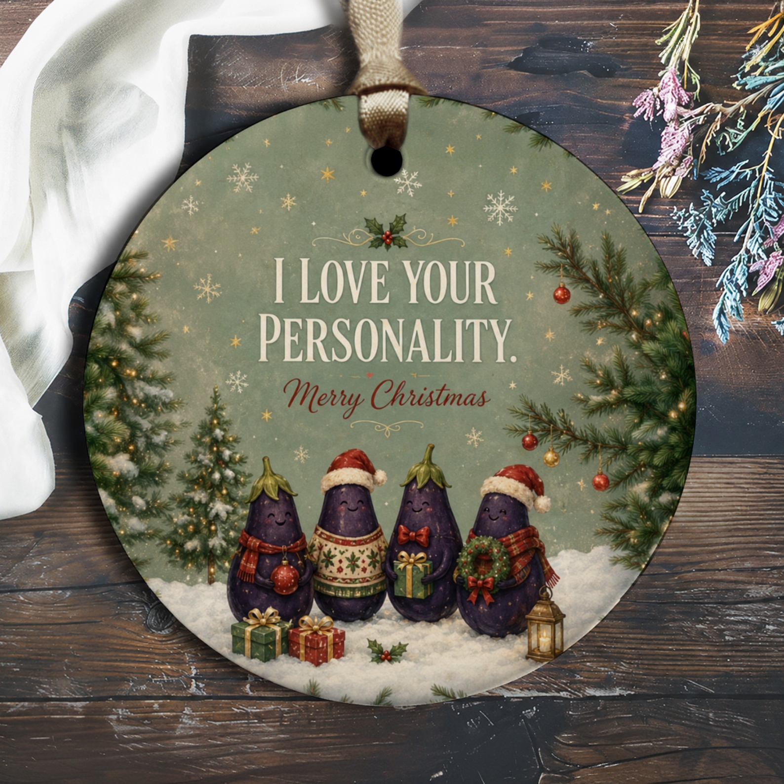 I Love Your Personality. Merry Christmas Ornament Cute Eggplant Holiday Decor Funny Christmas Gift Festive Tree Decoration O2756