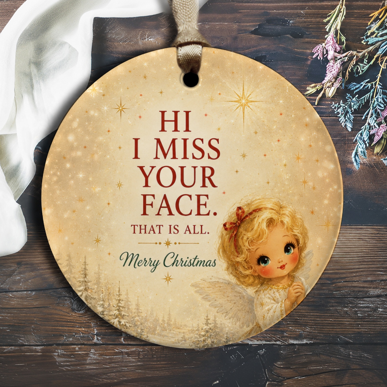 Hi I Miss Your Face. That Is All. Merry Christmas Ornament Cute Angel Christmas Ornament Holiday Decor Sentimental Gift O2677