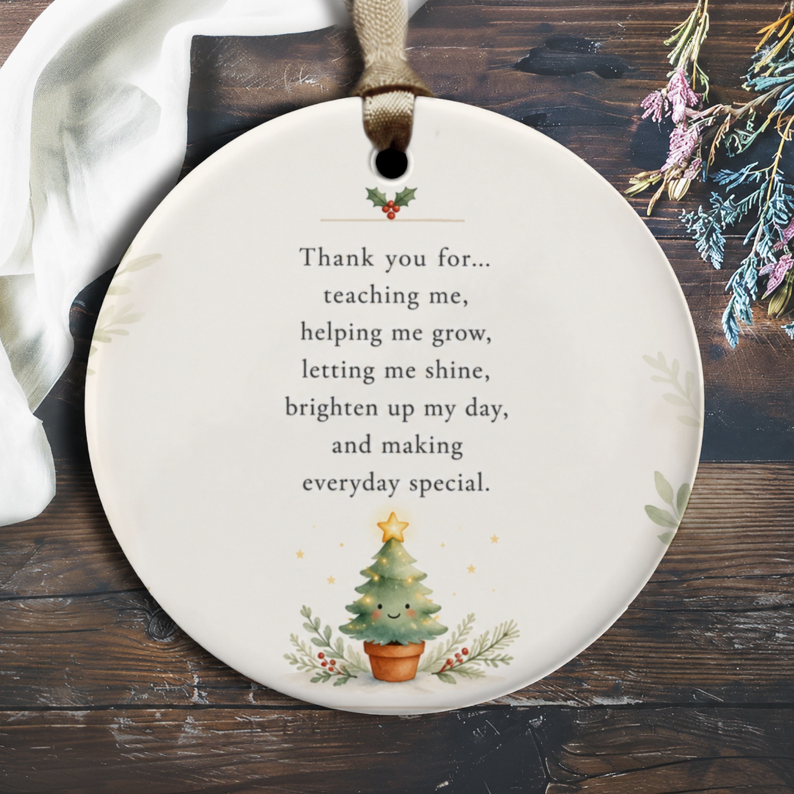 Thank You For Teaching Me Ornament Cute Christmas Tree Holiday Decoration Teacher Appreciation Gift Xmas Decor O2681