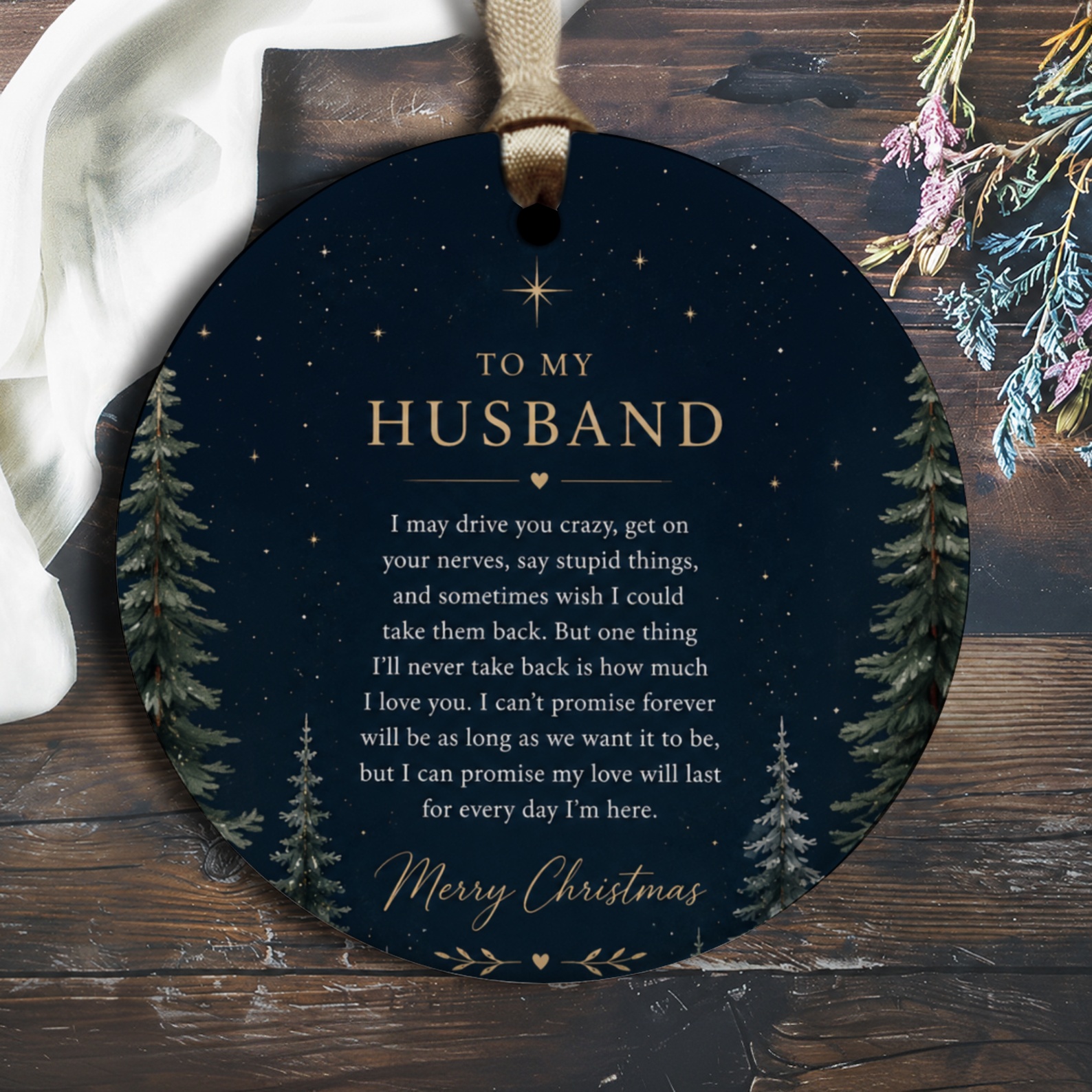 To My Husband Christmas Ornament Heartfelt Message Love Gift For Him Romantic Holiday Decor Husband Keepsake O2697