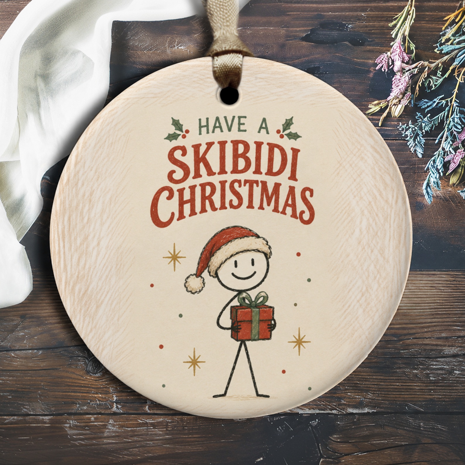 Have A Skibidi Christmas Ornament Funny Holiday Decor Stick Figure With Gift Cute Christmas Tree Decoration Festive Home O2706
