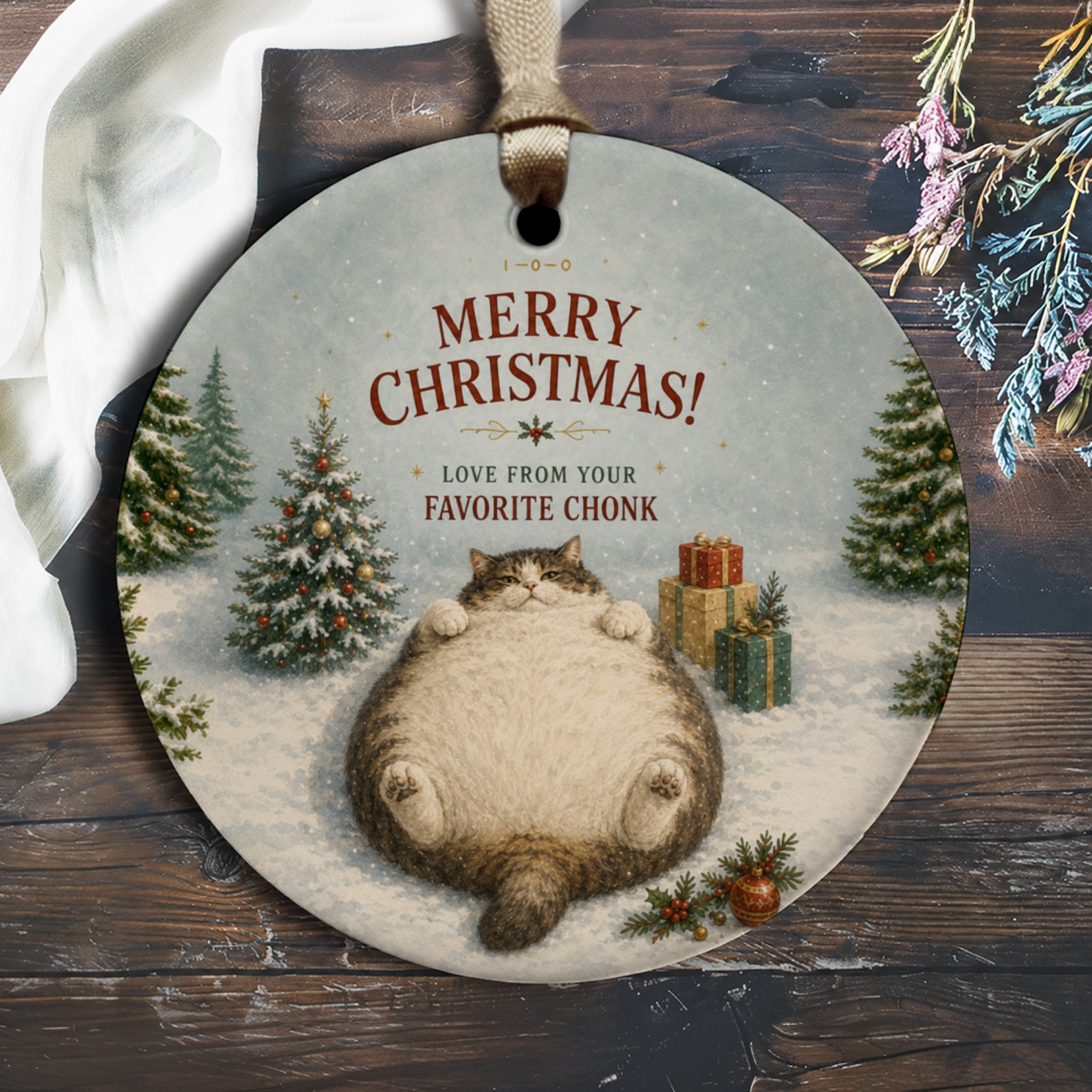 Merry Christmas! Love From Your Favorite Chonk Cat Ornament Christmas Decor Cute Holiday Gift For Cat Lover Festive Tree Decoratio O2711