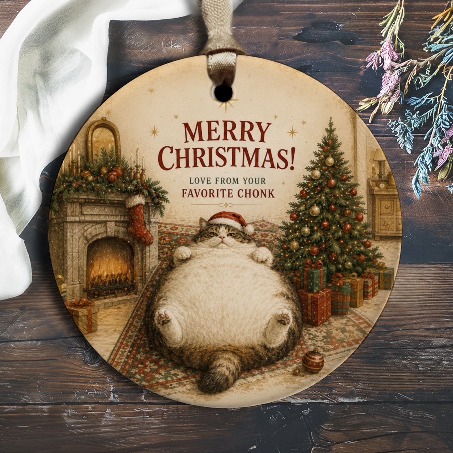 Merry Christmas! Love From Your Favorite Chonk Cat Christmas Ornament Funny Holiday Decor Cute Festive Gift For Cat Lovers O2712