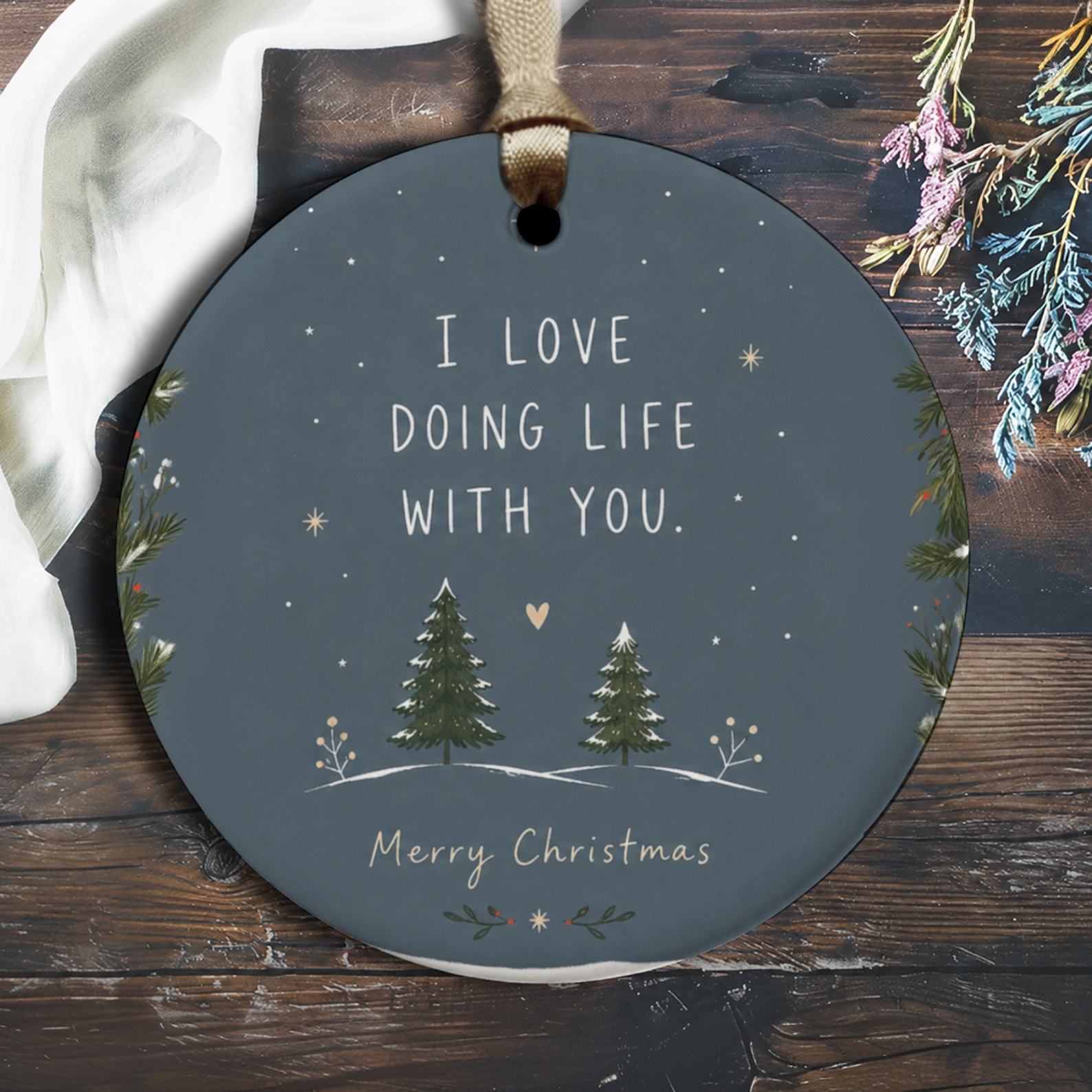 I Love Doing Life With You. Merry Christmas Ornament Romantic Holiday Decor Couple Gift Winter Tree O2717