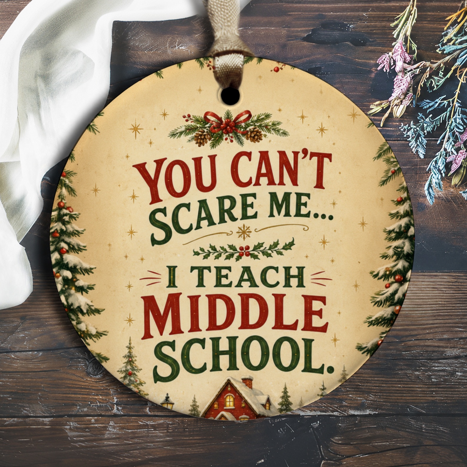 You Can't Scare Me... I Teach Middle School. Festive Teacher Ornament Christmas Gift For Educators Holiday Decor O2725