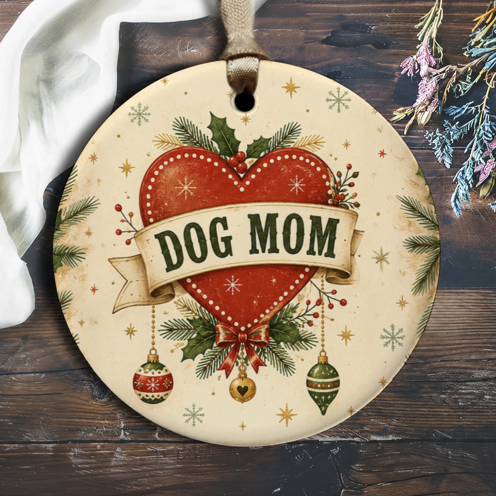 Dog Mom Christmas Ornament Heart Festive Holiday Decor Gift For Dog Lovers Pet Mom Tree Decoration O2733