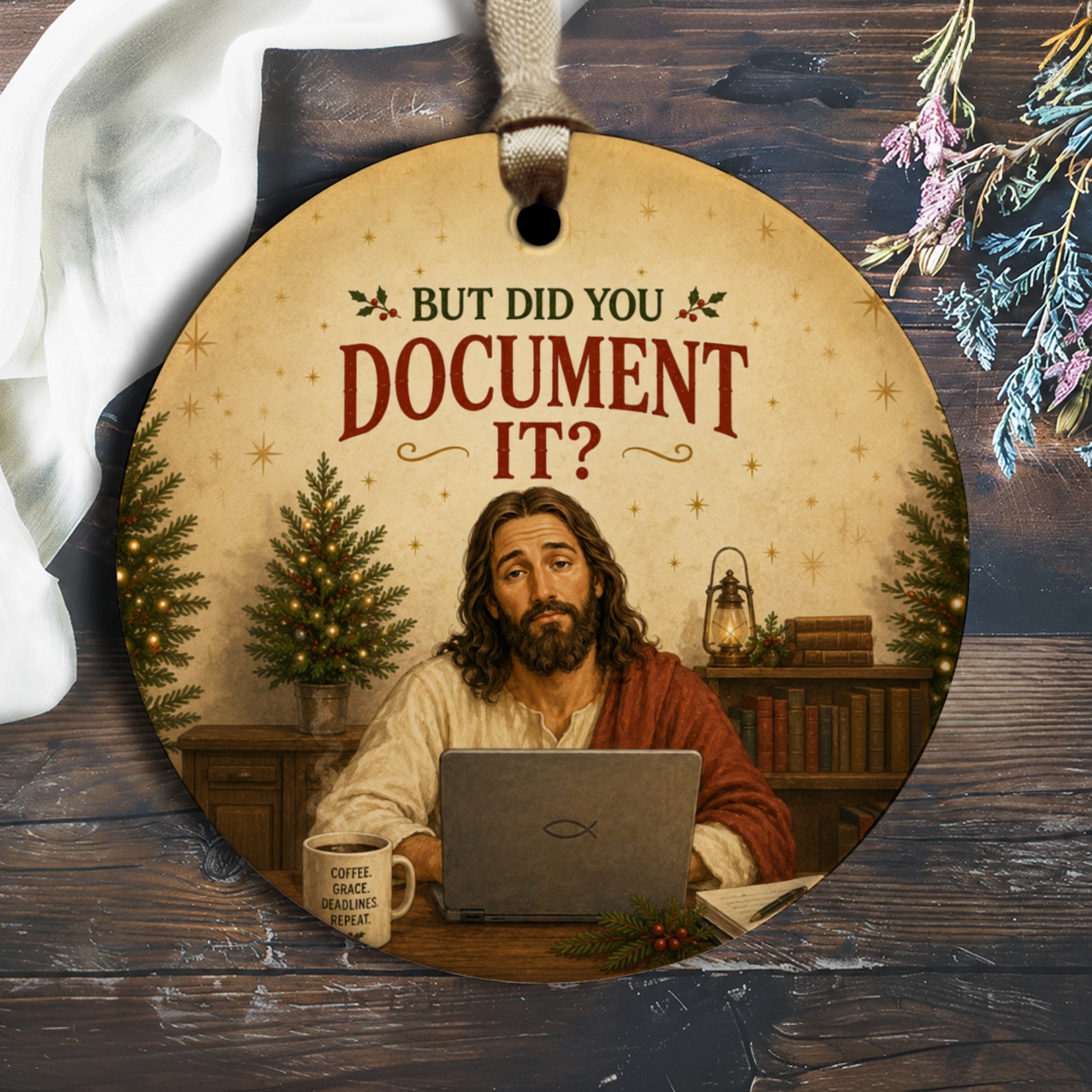 But Did You Document It? Funny Christmas Ornament Jesus With Laptop Holiday Decor Tech Lover Gift O2749