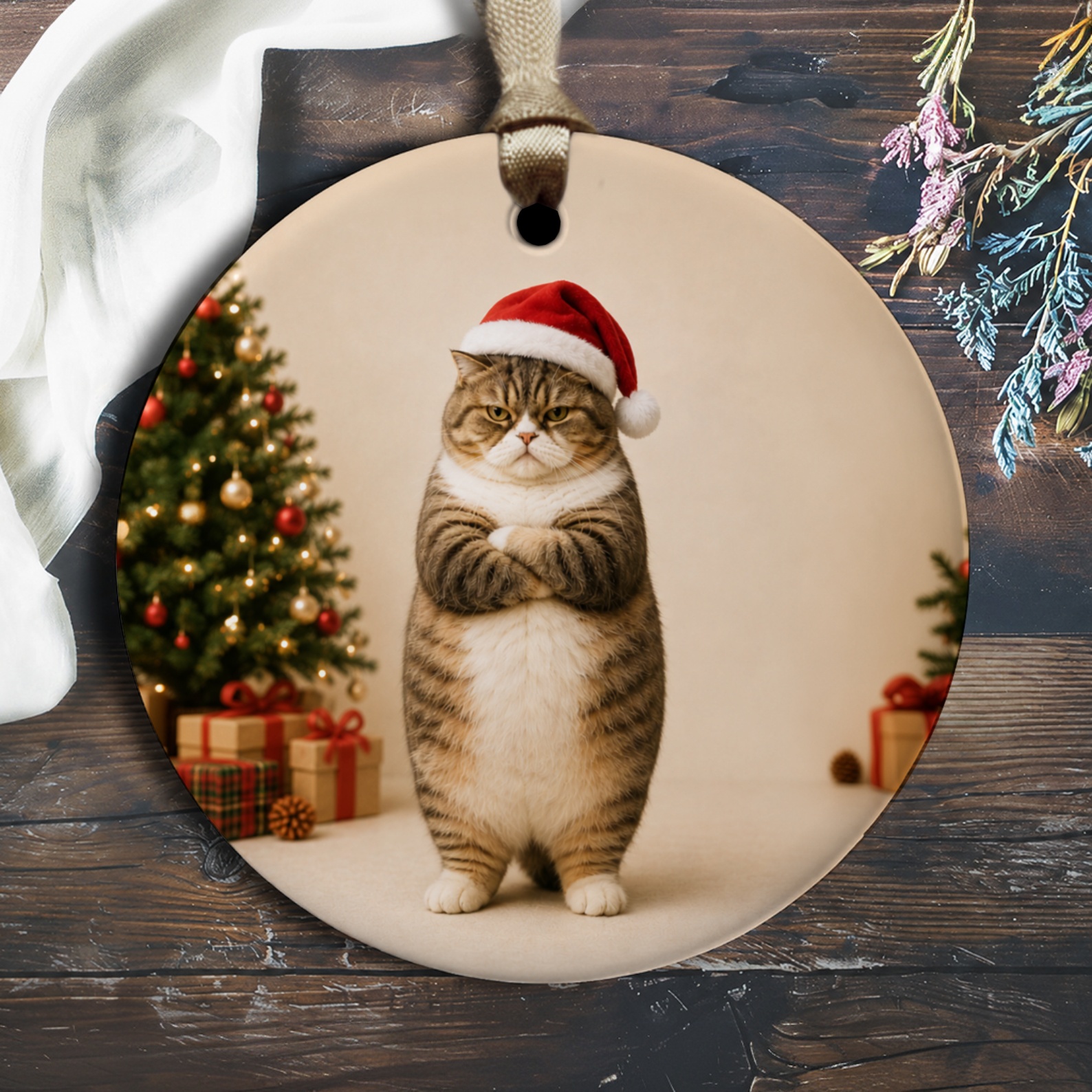 Cat In Santa Hat Christmas Ornament Cute Holiday Decor For Cat Lovers Festive Tree Decoration Funny Pet Lover Gift O2751