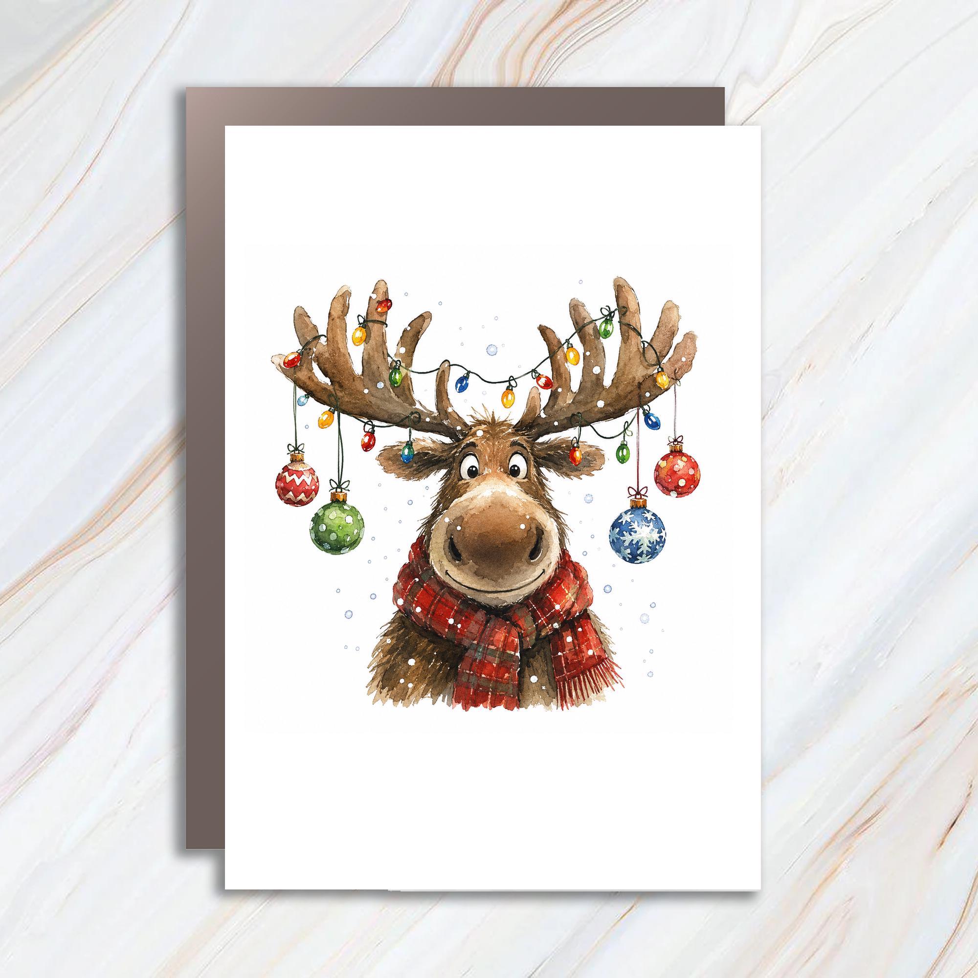 Moose Christmas Card Cute Holiday Greeting Card Festive Animal Card For Kids Family Fun Christmas Card With Lights Ornaments C1711
