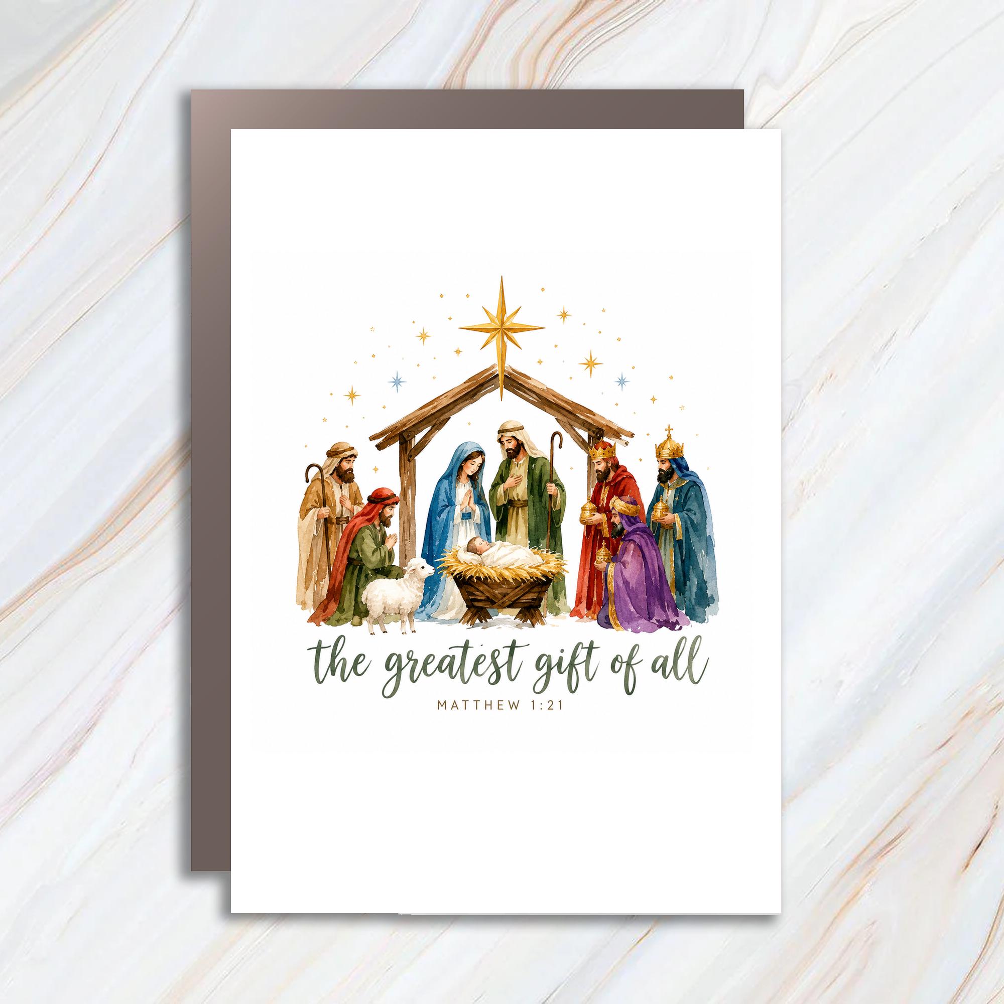The Greatest Gift Of All Christmas Card Nativity Scene Religious Holiday Card Christian Greeting Card For Family C1713