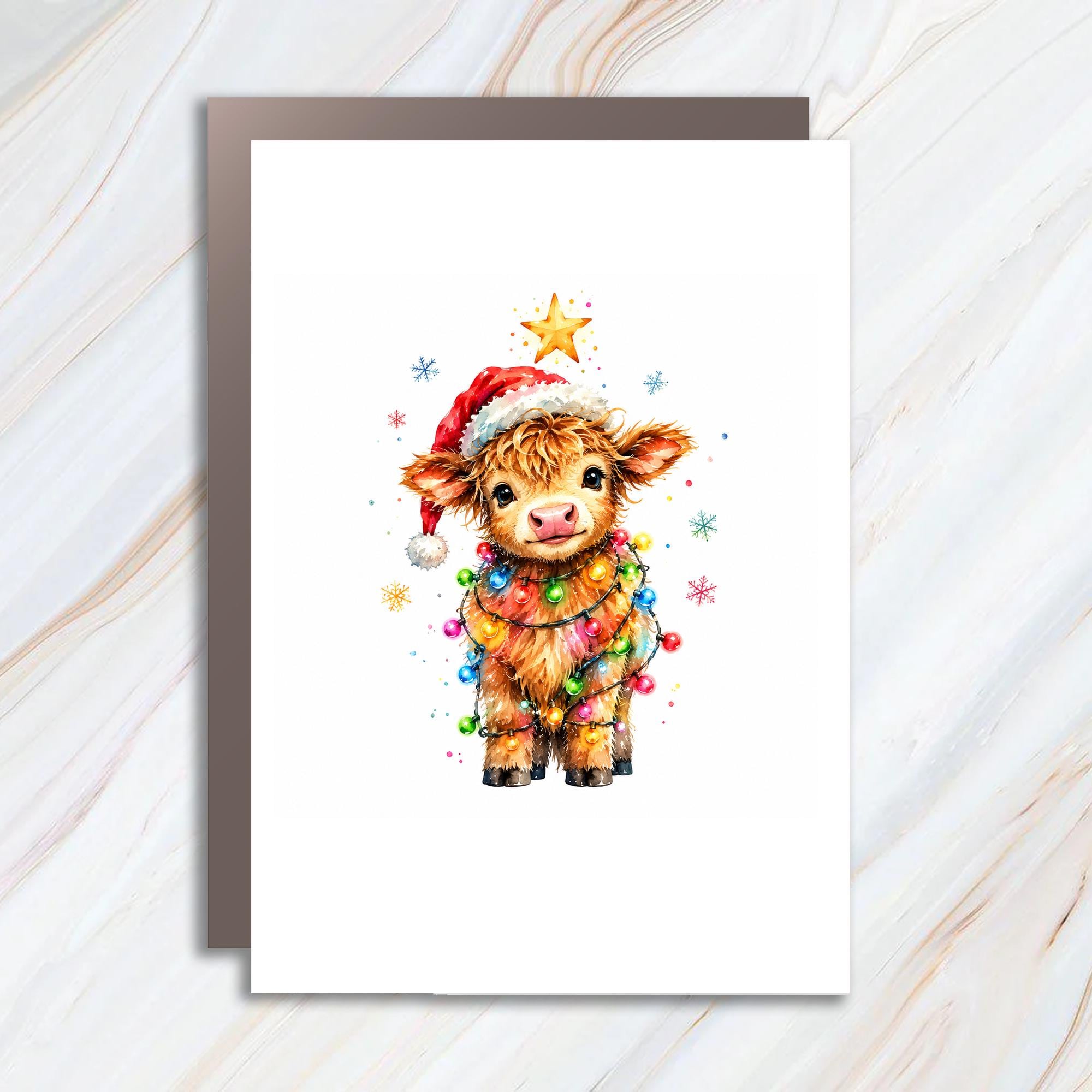 Cute Cow Christmas Card Adorable Animal Holiday Greeting Card With Santa Hat Festive Lights For Animal Lover C1716