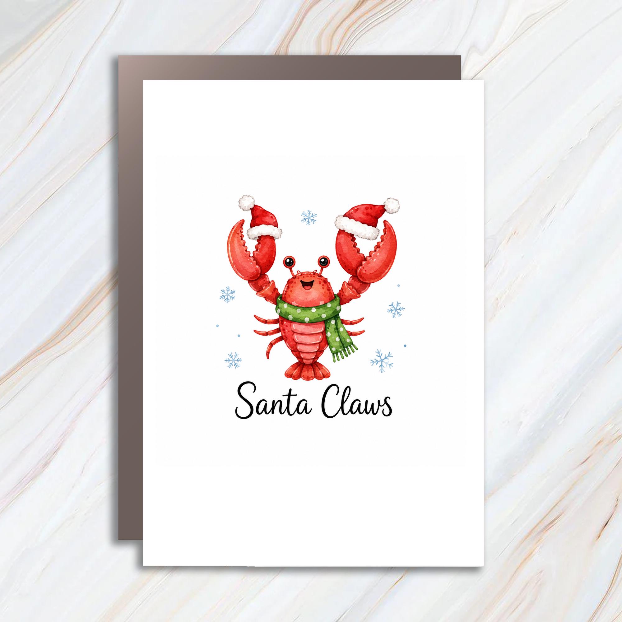 Santa Claws Christmas Card Funny Lobster Holiday Greeting Card Cute Festive For Friends Family Seasonal C1709