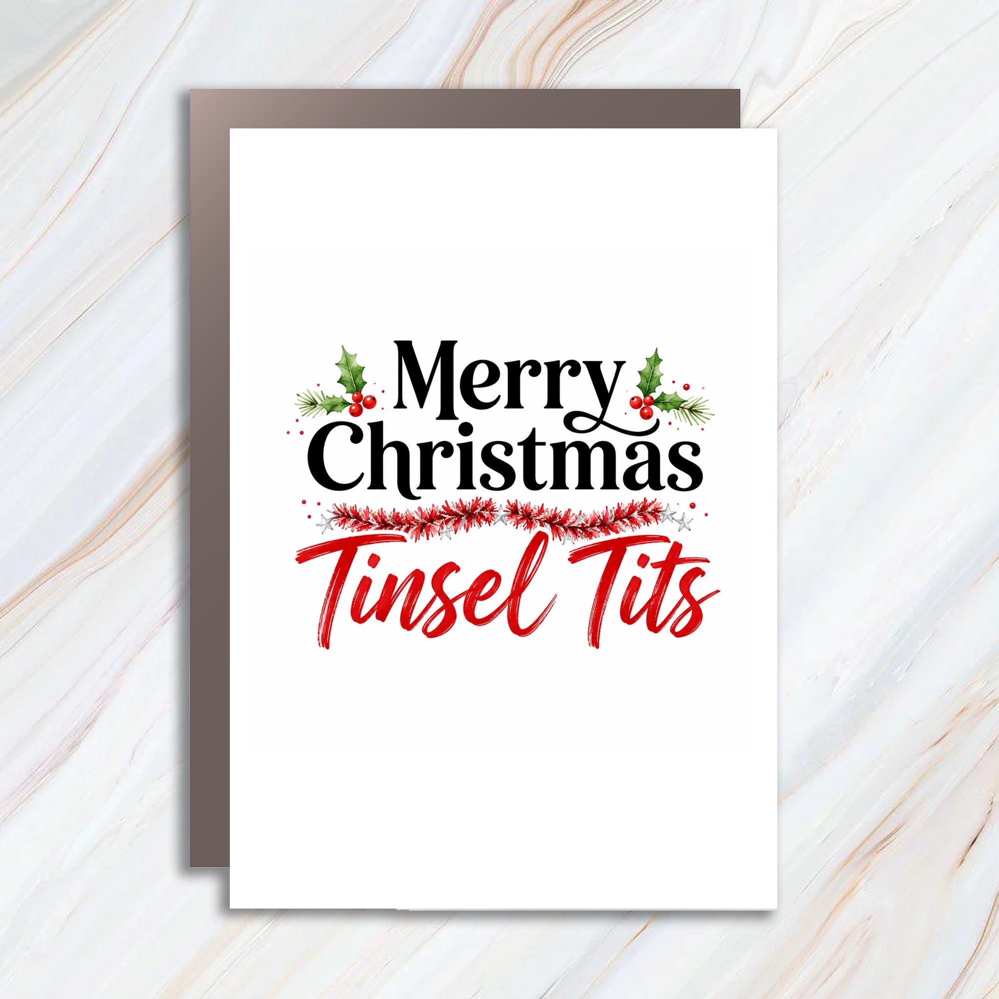 Merry Christmas Tinsel Tits Funny Christmas Card Sarcastic Holiday Adult Greeting Card For Friends C1715