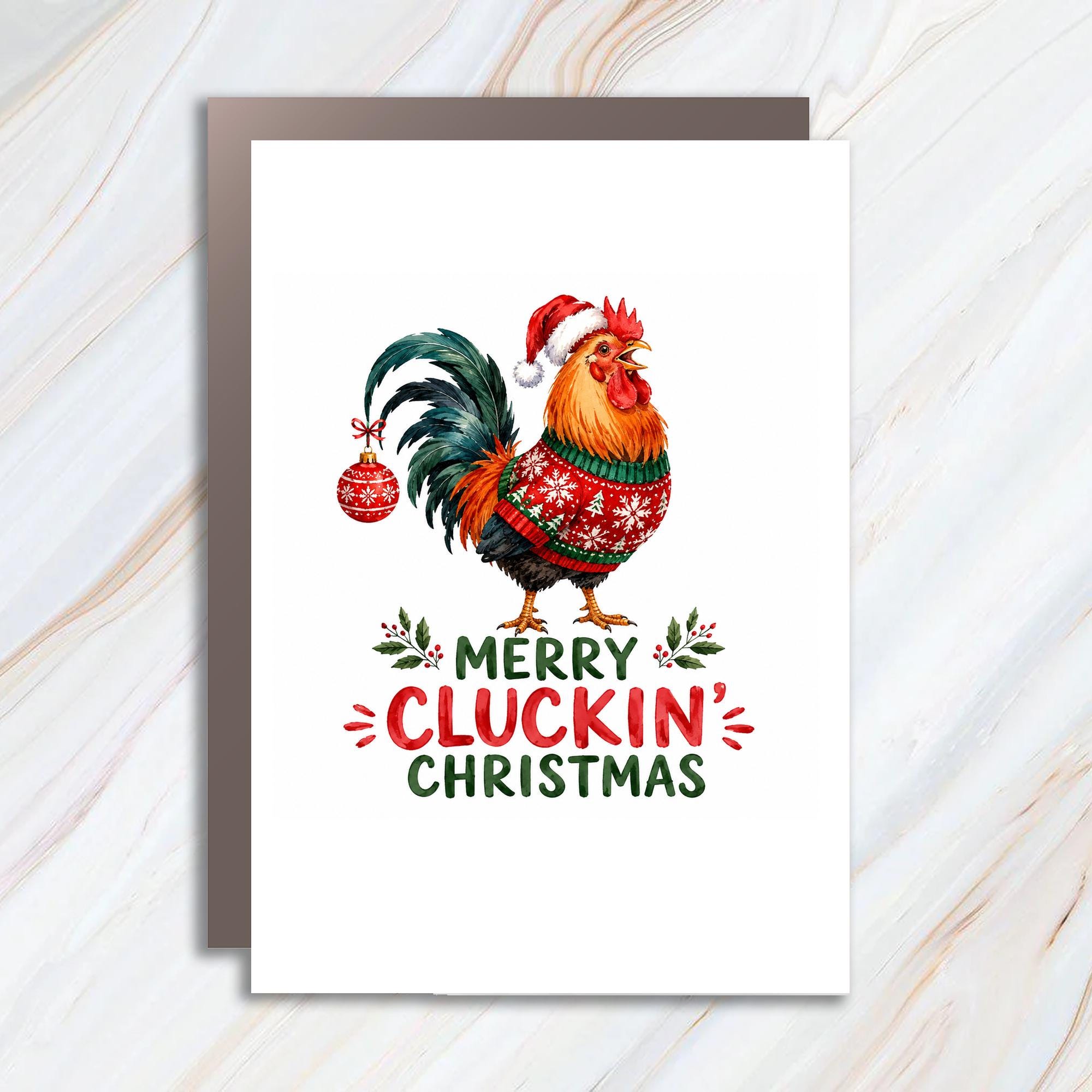 Merry Cluckin' Christmas Funny Rooster Christmas Card Cute Holiday Greeting Card For Chicken Lover Animal Lover Xmas Card C1722
