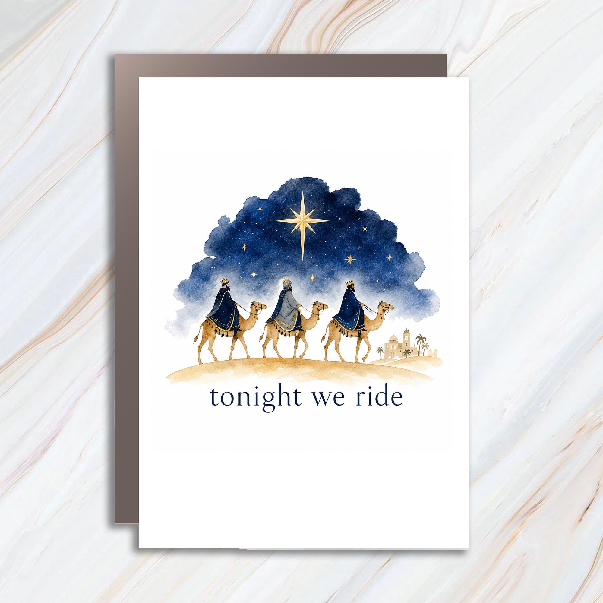 Tonight We Ride Christmas Card Three Wise Men Nativity Scene Holiday Greeting Card Religious Christmas Card Starry Night C1727