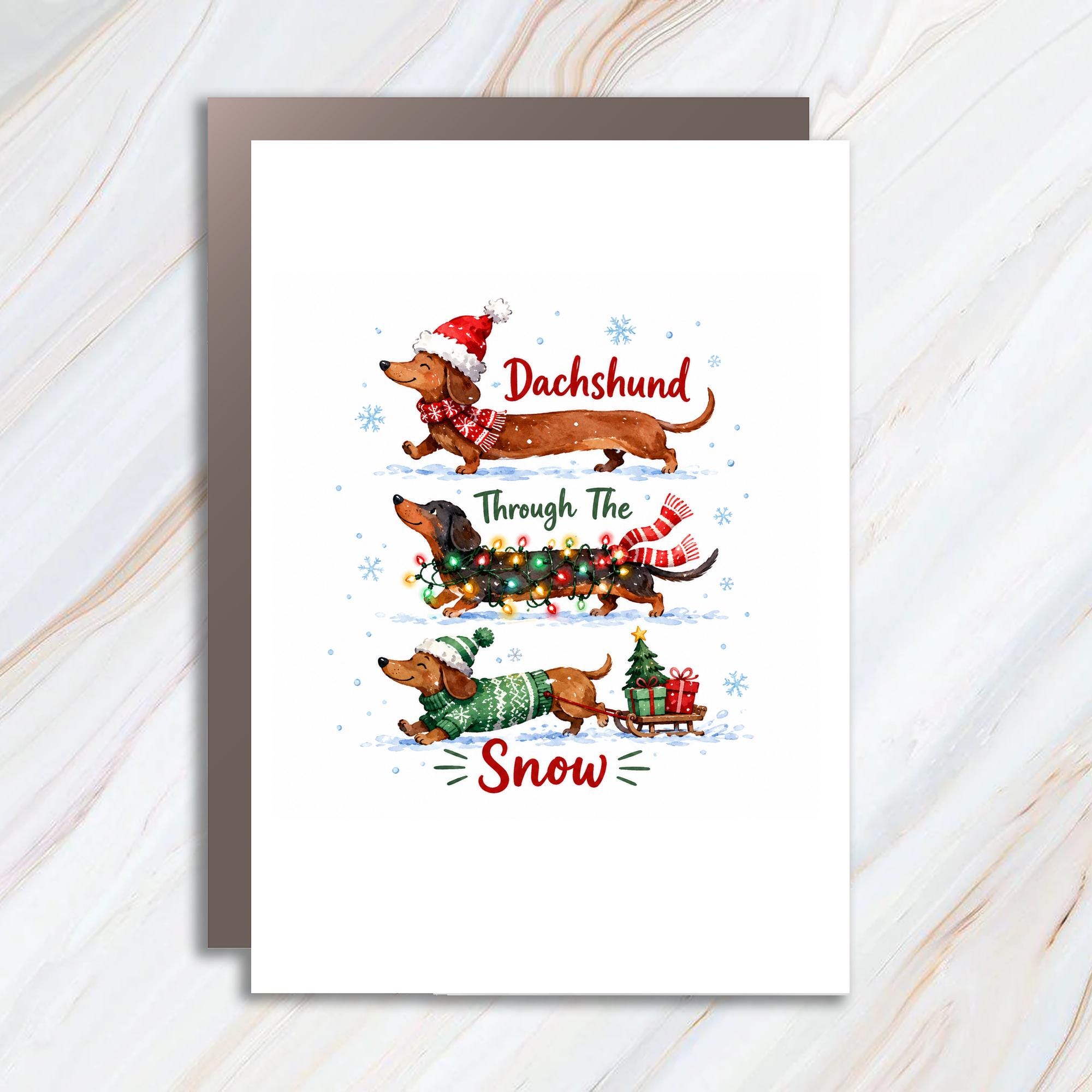 Dachshund Through The Snow Christmas Card Cute Holiday Greeting Card For Dog Lover Festive Winter Card With Dachshunds C1732