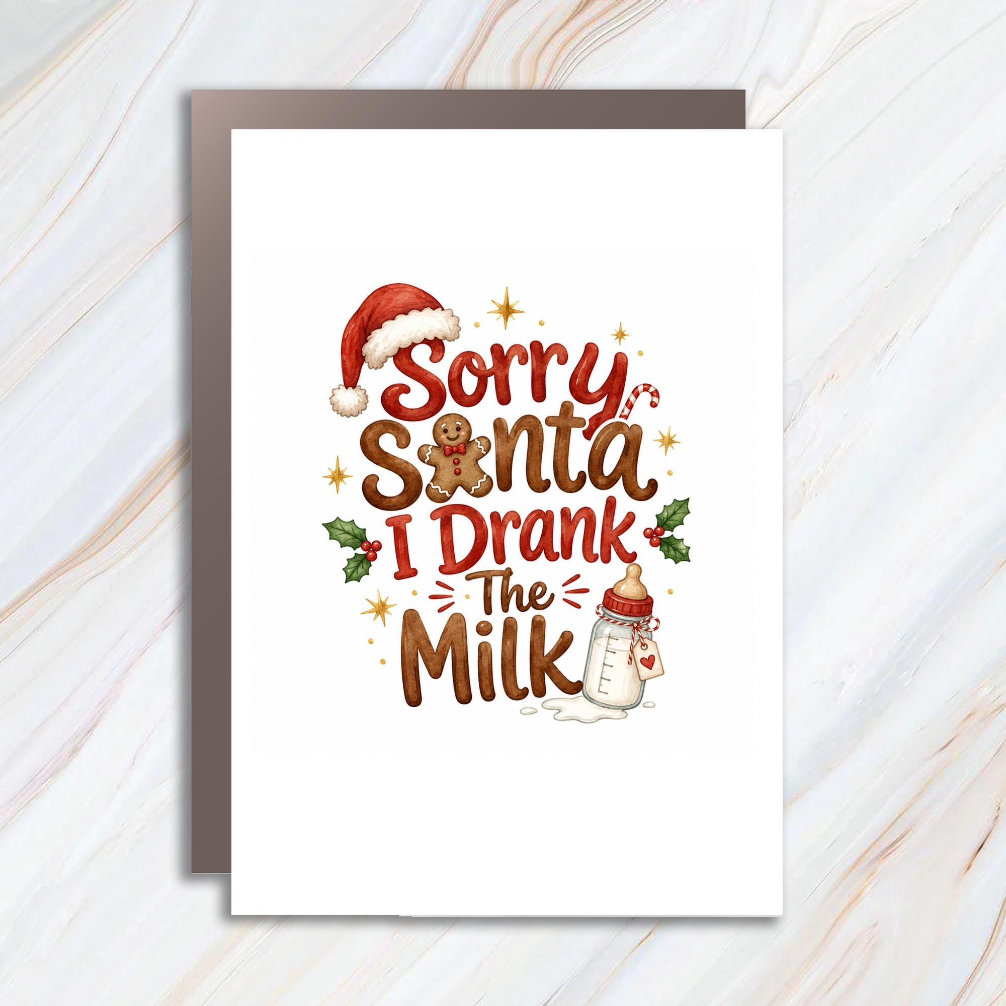 Sorry Santa I Drank The Milk Funny Christmas Card Cute Holiday Greeting Card Santa Claus For Kids Family Xmas C1733