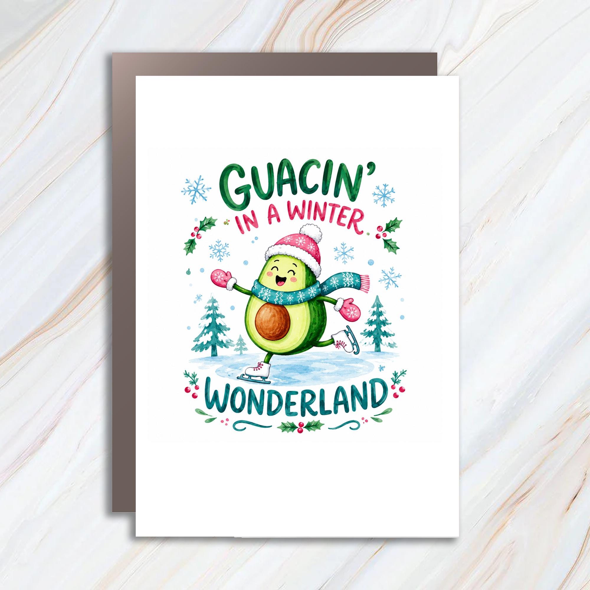 Guacin' In A Winter Wonderland Funny Christmas Card Avocado Holiday Greeting Card Cute Pun Card For Friend Family Xmas Card C1735