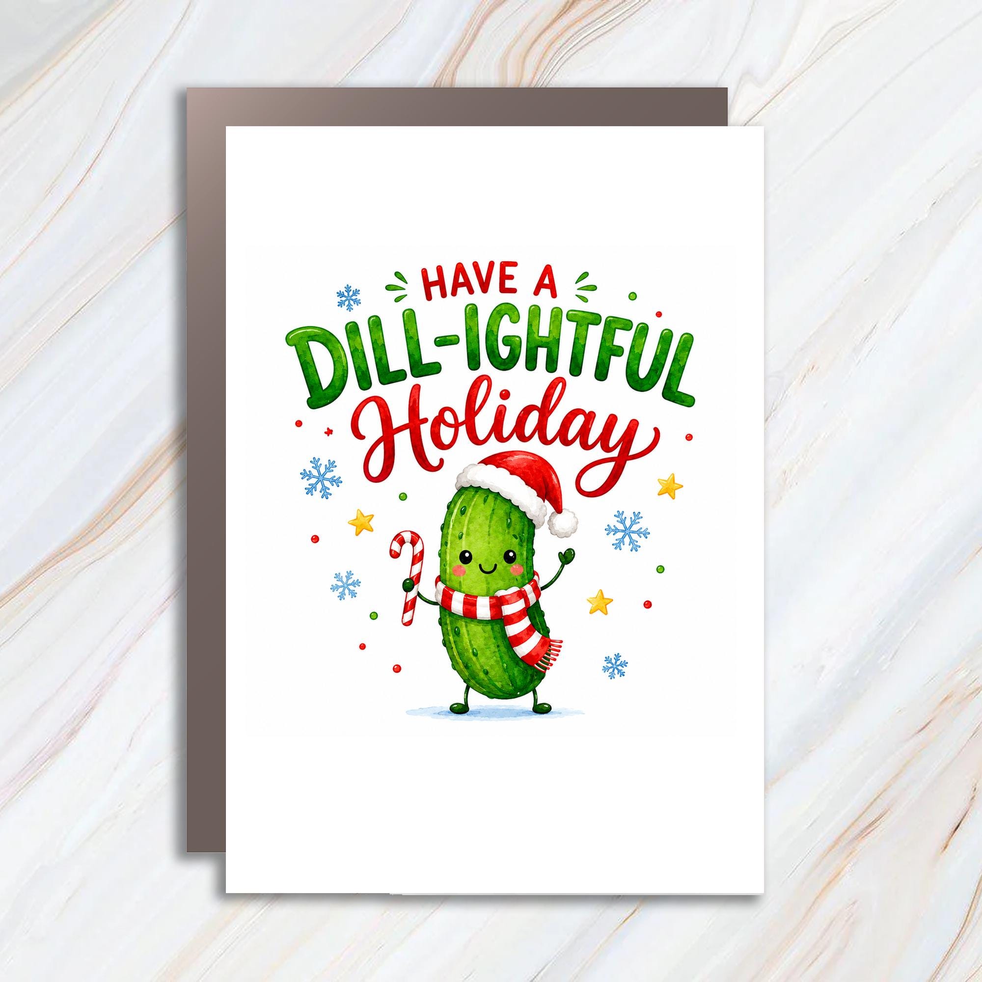 Have A Dill-Ightful Holiday Funny Christmas Card Cute Pickle Santa Hat Holiday Greeting Card For Friend Family C1738