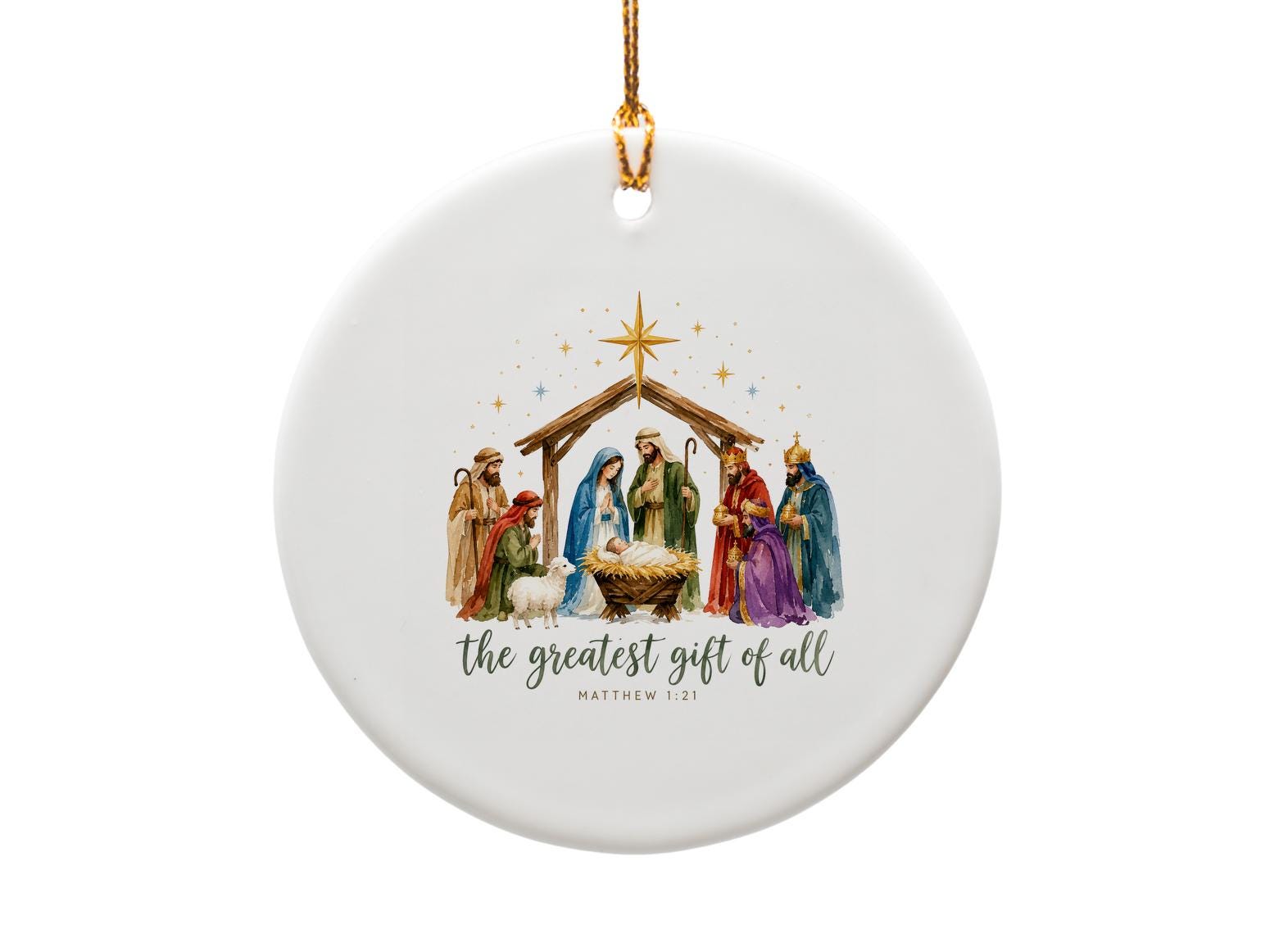 The Greatest Gift Of All Christmas Ornament Nativity Scene Matthew 1:21 Religious Holiday Decor Christian Gift O1713