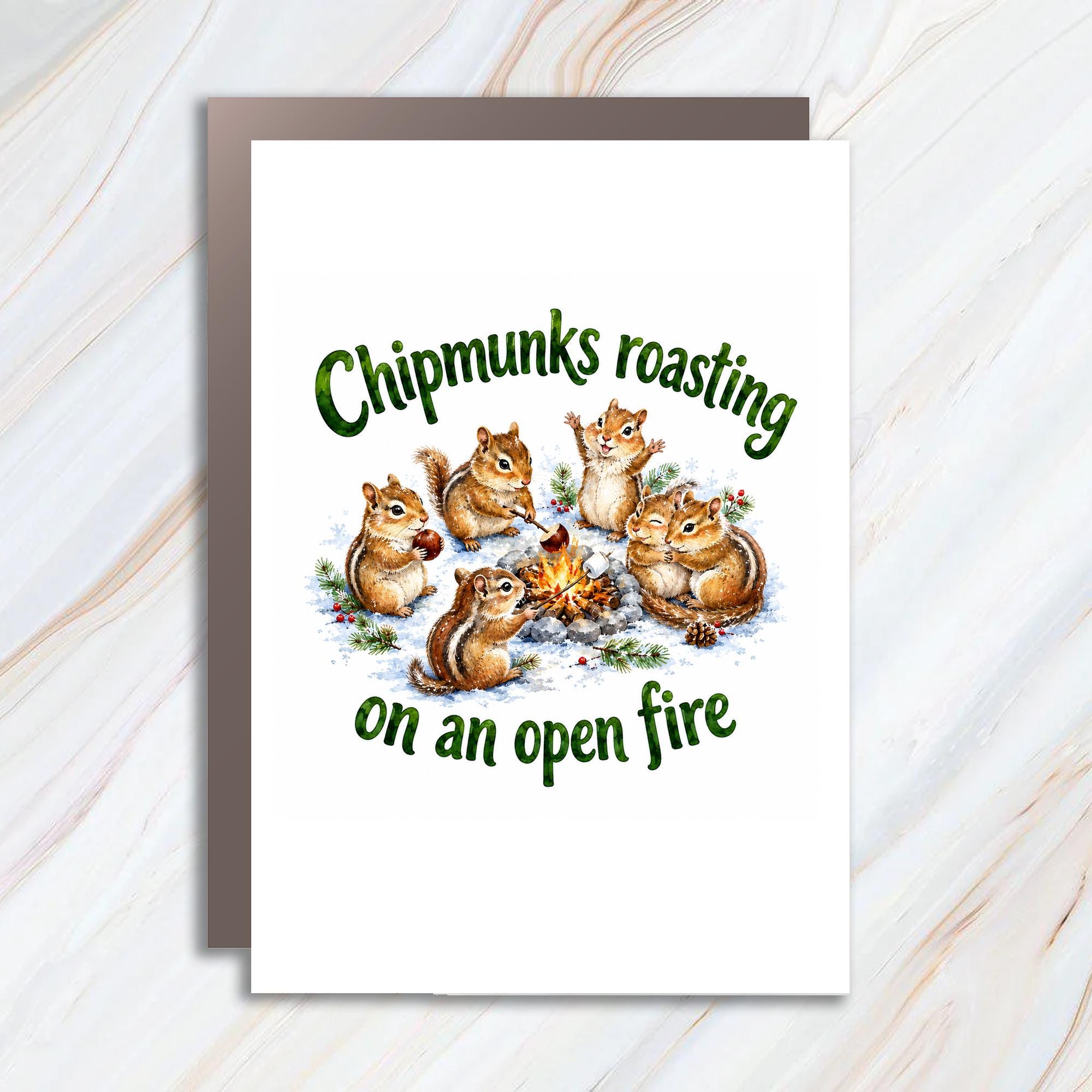 Chipmunks Roasting On An Open Fire Funny Christmas Card Cute Animal Holiday Greeting Card For Friends Family C1740