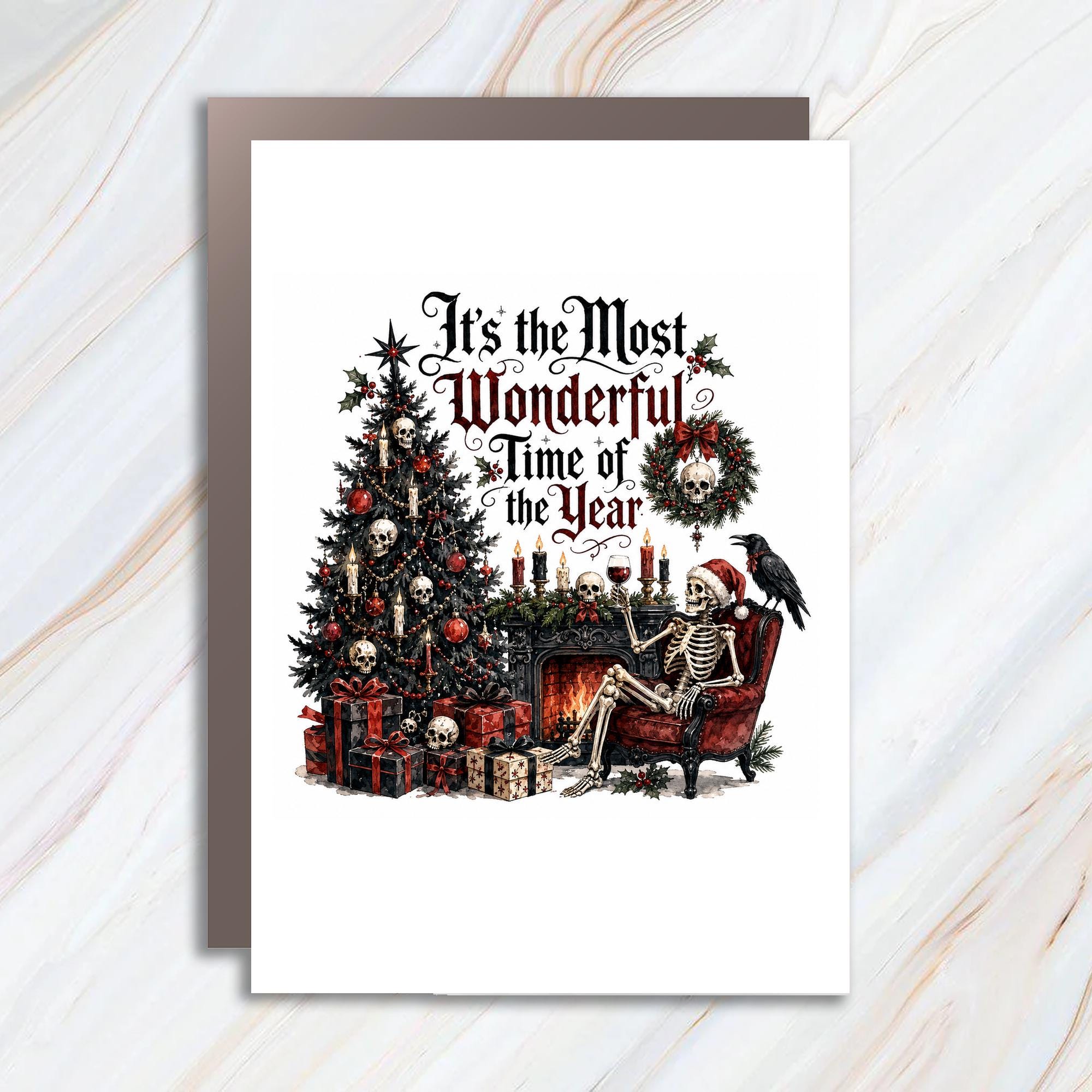 It's The Most Wonderful Time Of The Year Christmas Card Skeleton Holiday Greeting Card Funny Gothic Xmas Card For Friends C1742