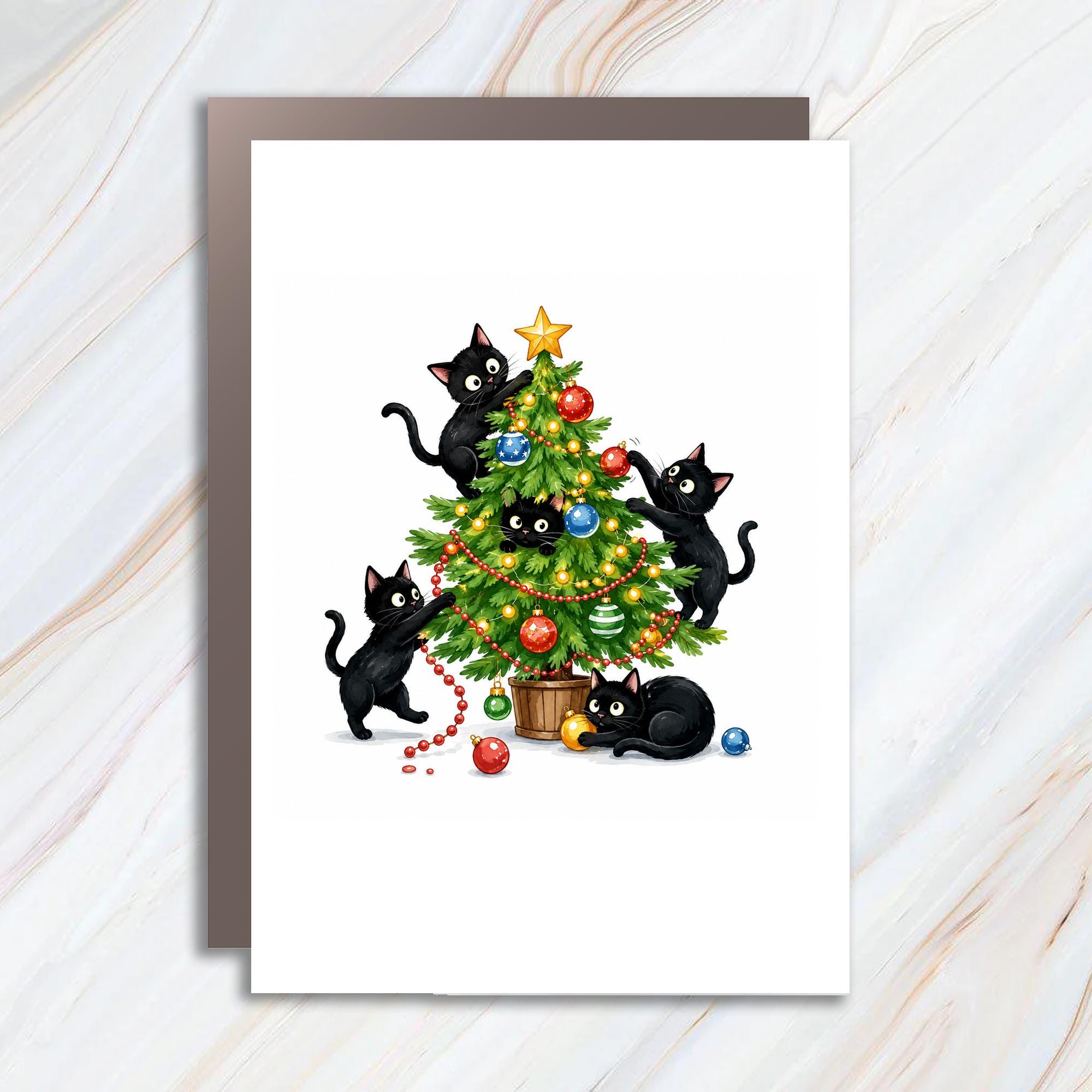 Cats Decorating Christmas Tree Card Funny Cat Christmas Card For Cat Lovers Cute Holiday Greeting Card Festive Feline Art C1744