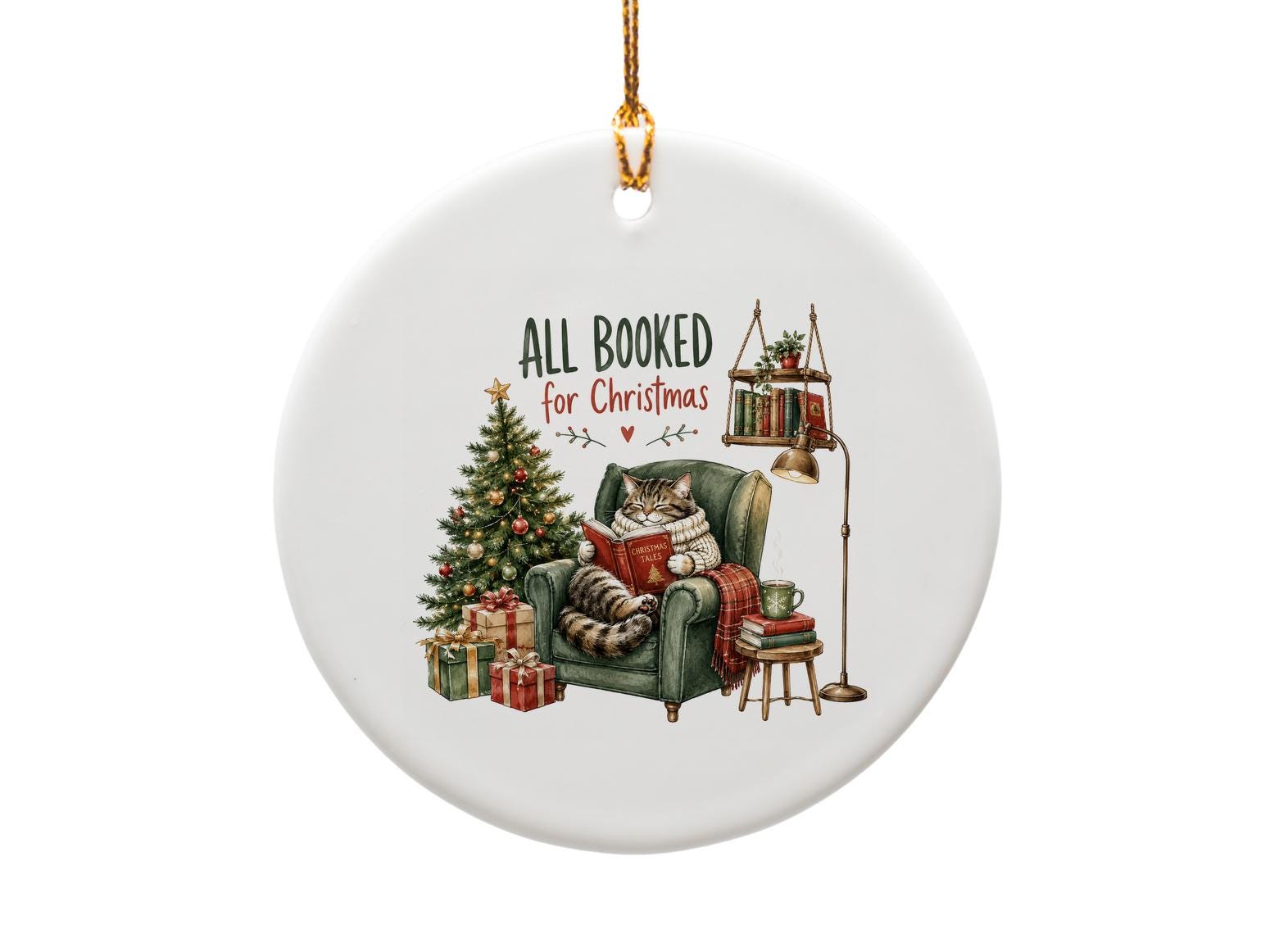 All Booked For Christmas Cat Ornament Cozy Holiday Decor Christmas Tree Cat Lover Gift Cute Festive Decoration O1724