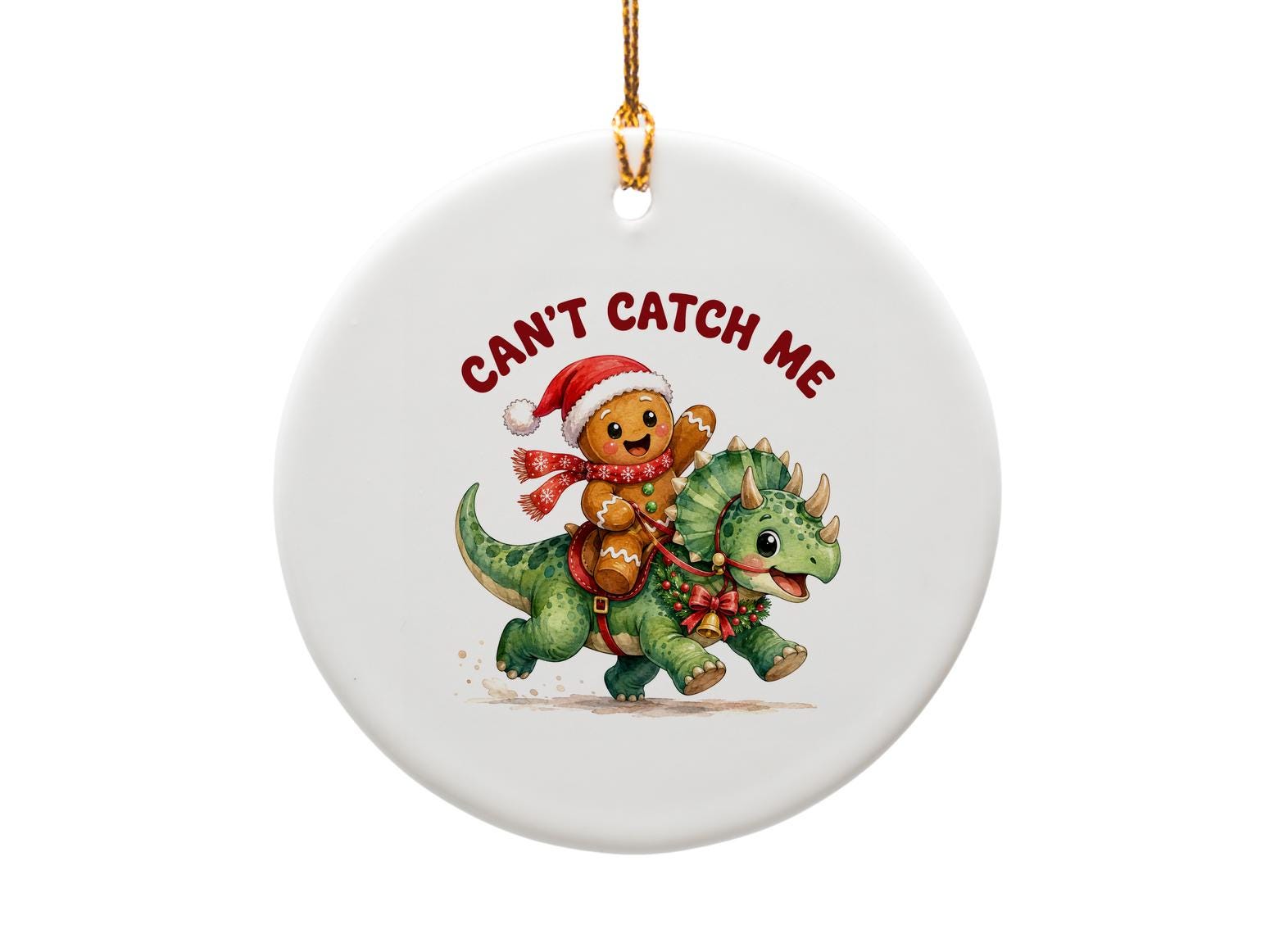 Can't Catch Me Christmas Ornament Gingerbread Man Riding Dinosaur Cute Holiday Decor Fun Xmas Tree Decoration O1730