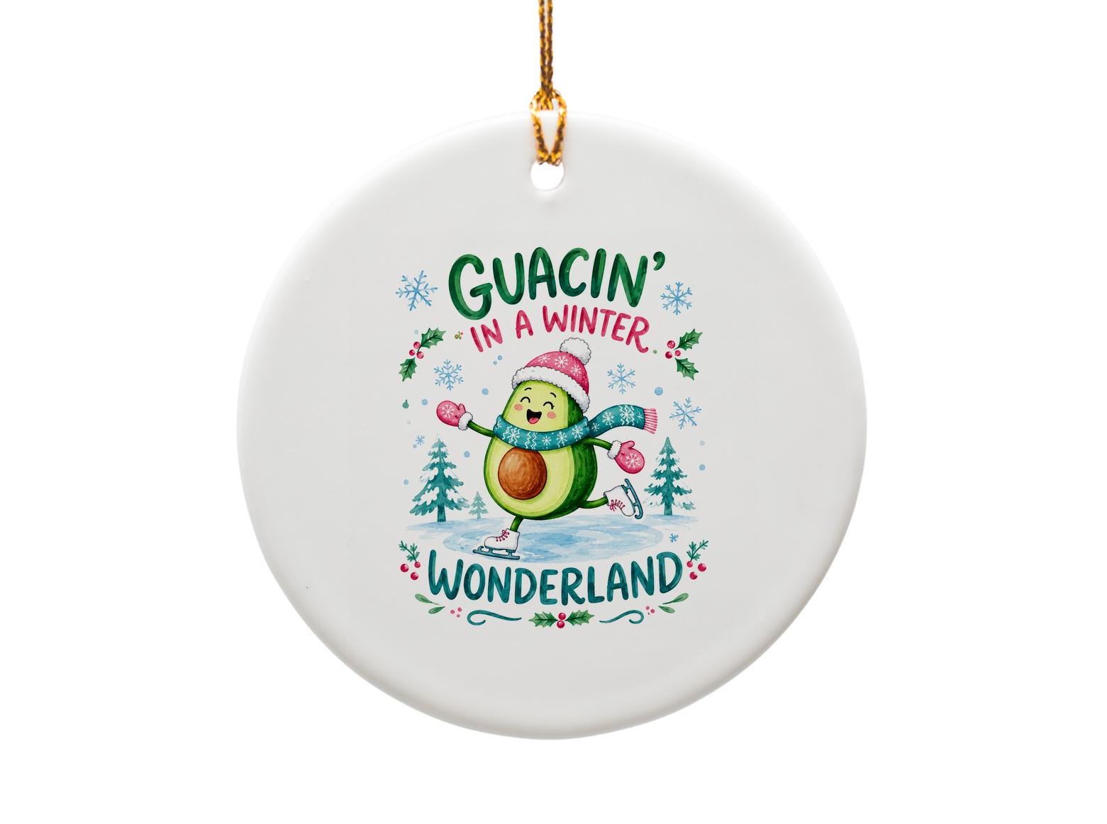 Guacin' In A Winter Wonderland Funny Christmas Ornament Avocado Skating Holiday Decor Cute Winter Gift For Friend O1735