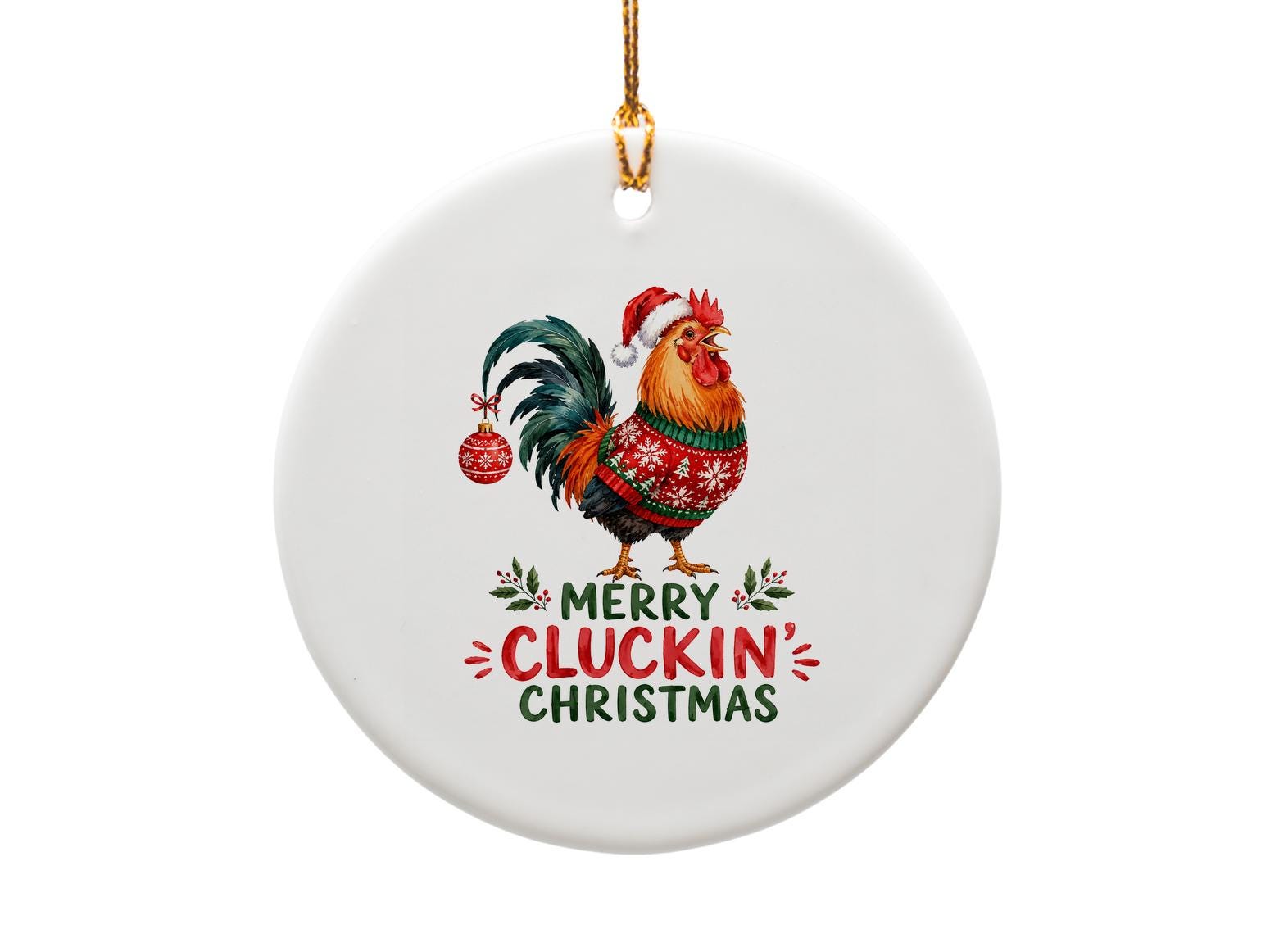 Merry Cluckin' Christmas Funny Rooster Ornament Holiday Decor Chicken Lover Xmas Tree Decoration Cute Farm Animal O1722