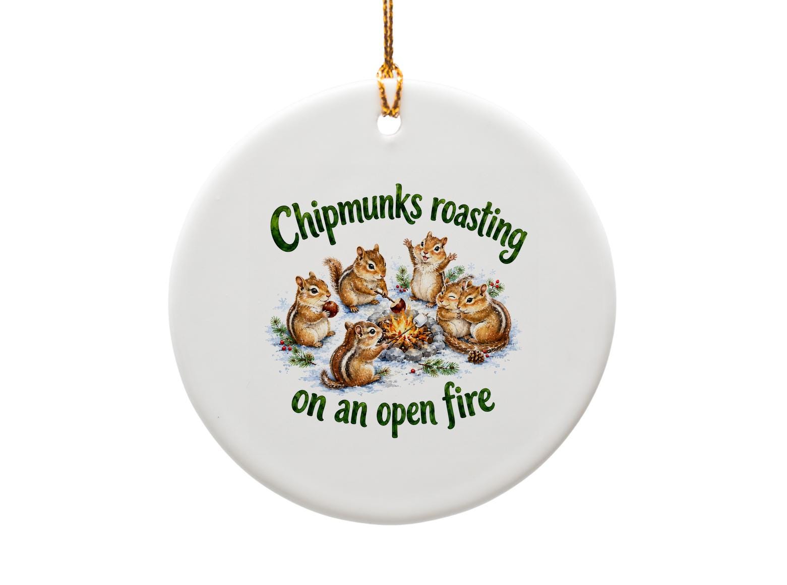 Chipmunks Roasting On An Open Fire Funny Christmas Ornament Cute Animal Holiday Decor Gift For Nature Lovers O1740