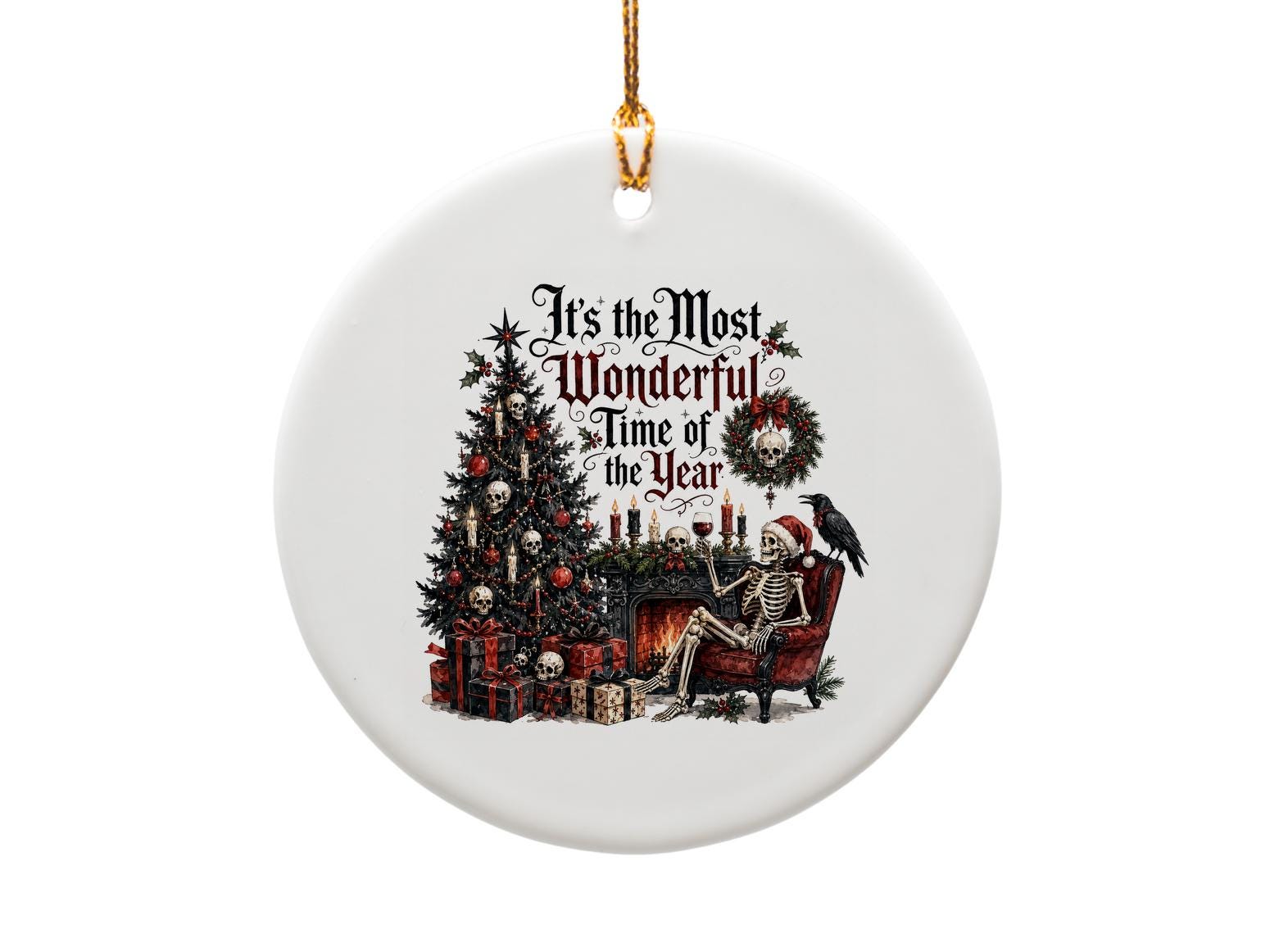 It's The Most Wonderful Time Of The Year Skeleton Christmas Ornament Gothic Holiday Decor Spooky Xmas Tree Decoration O1742