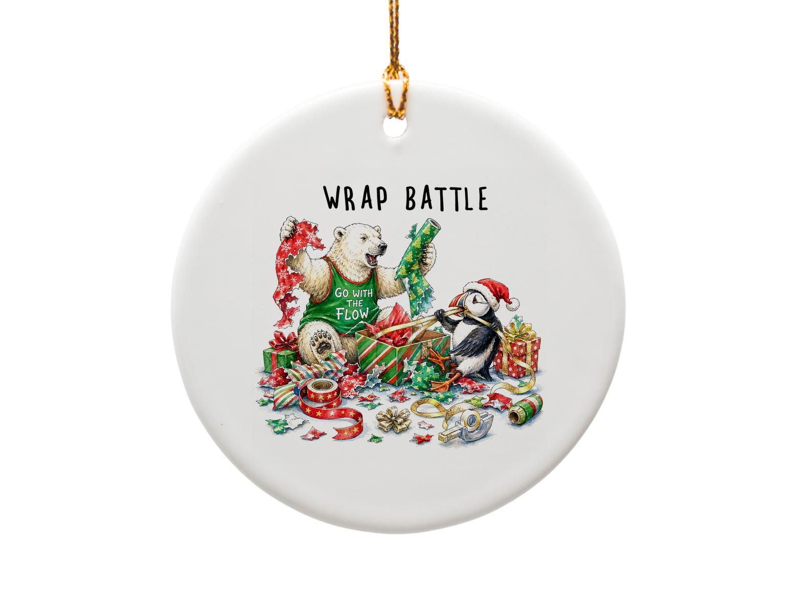 Wrap Battle Funny Christmas Ornament Polar Bear Puffin Holiday Decor Cute Animal Gift Wrap Festive Winter Decoration O1743