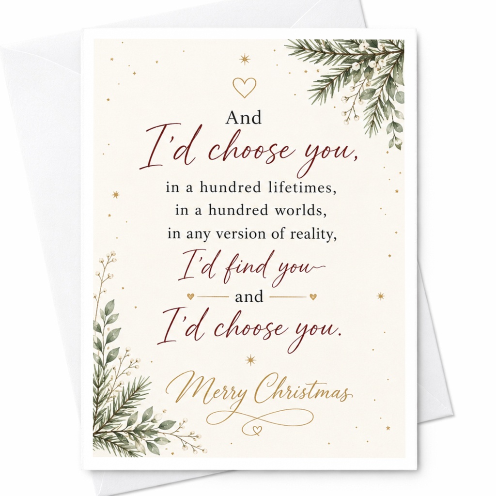 And I'd Choose You Merry Christmas Card Romantic Holiday Greeting Card For Couple Heartfelt Love Card With Floral C7051