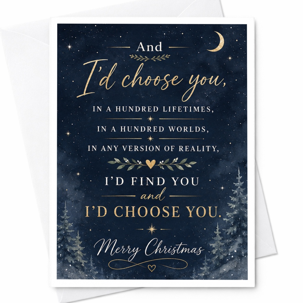 And I'd Choose You Merry Christmas Card Romantic Holiday Greeting Card For Partner Starry Night Love Card C7052