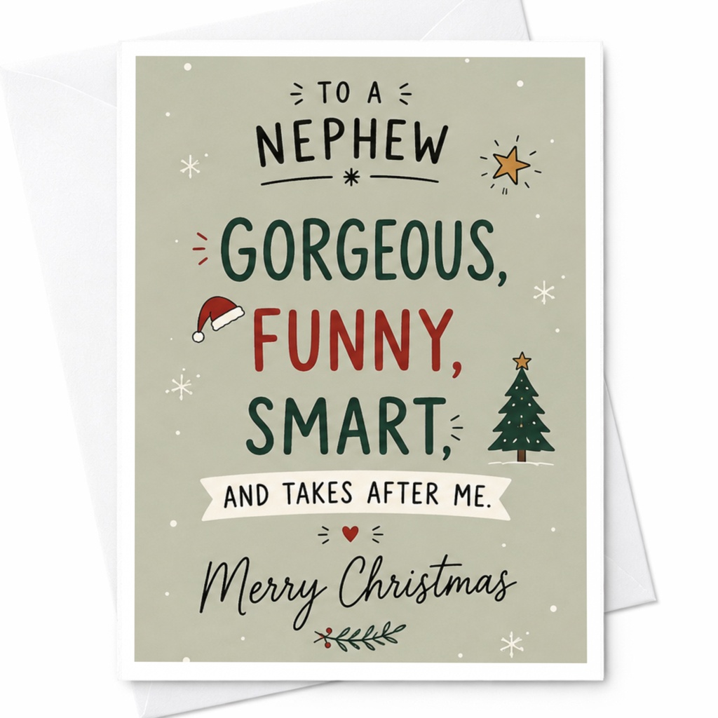 To A Nephew Gorgeous, Funny, Smart, And Takes After Me. Merry Christmas Card For Nephew Cute Holiday Greeting Card Festive Xmas C7060