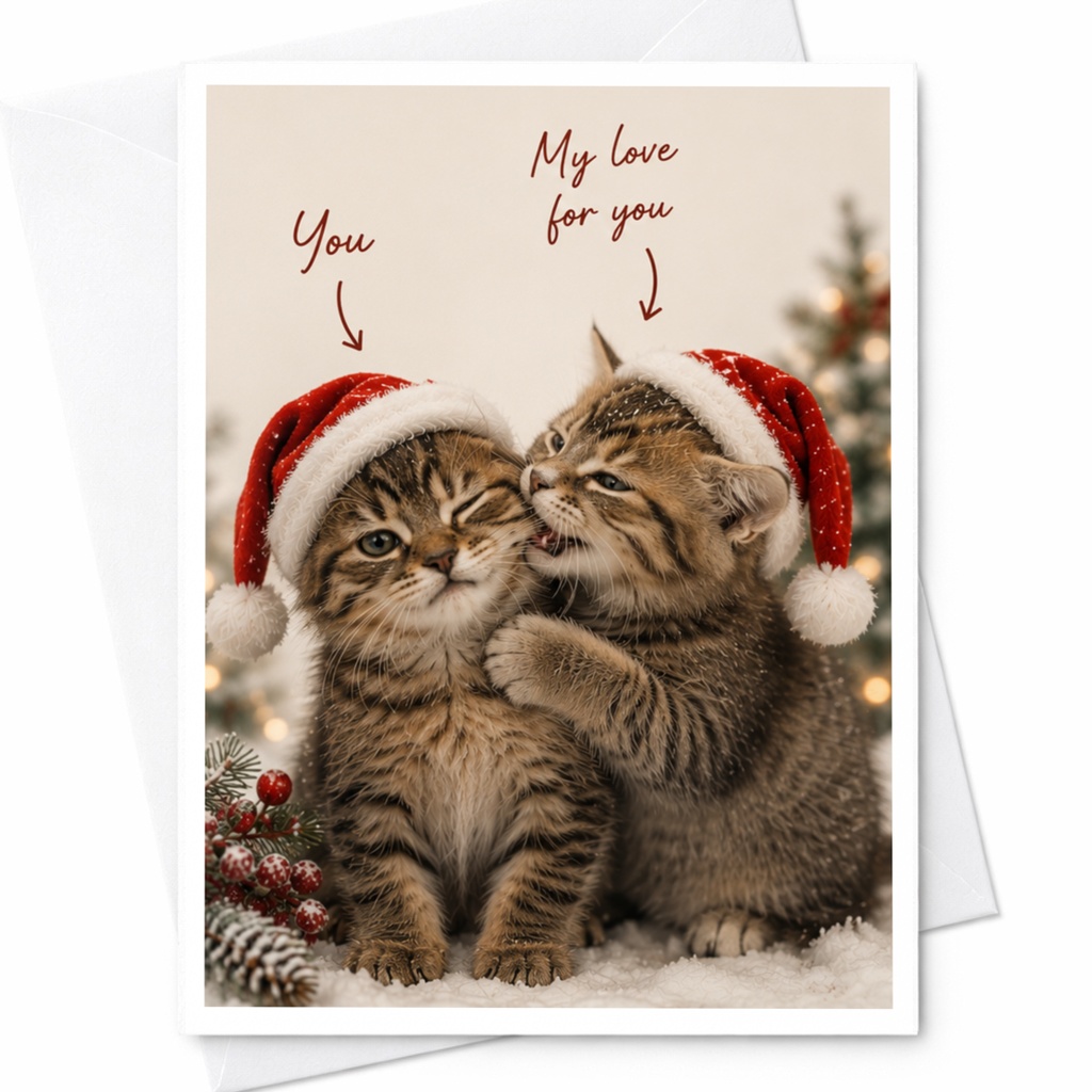 You My Love For You Christmas Card Cute Kittens With Santa Hats Holiday Greeting Card For Cat Lover Adorable Festive Card C7071