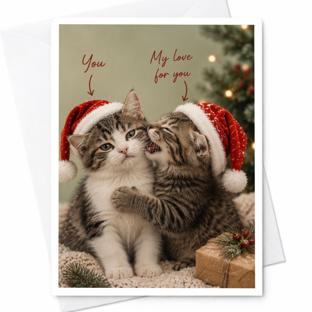 You My Love For You Christmas Card Cute Cats With Santa Hats Holiday Greeting Card For Cat Lover Adorable Festive Card C7072