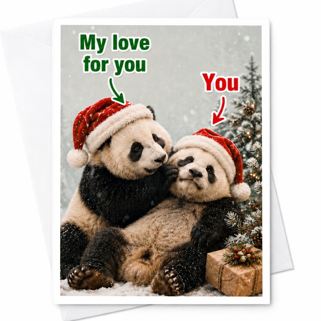 My Love For You You Christmas Card Cute Panda Couple Holiday Greeting Card For Partner Romantic Winter Scene C7076