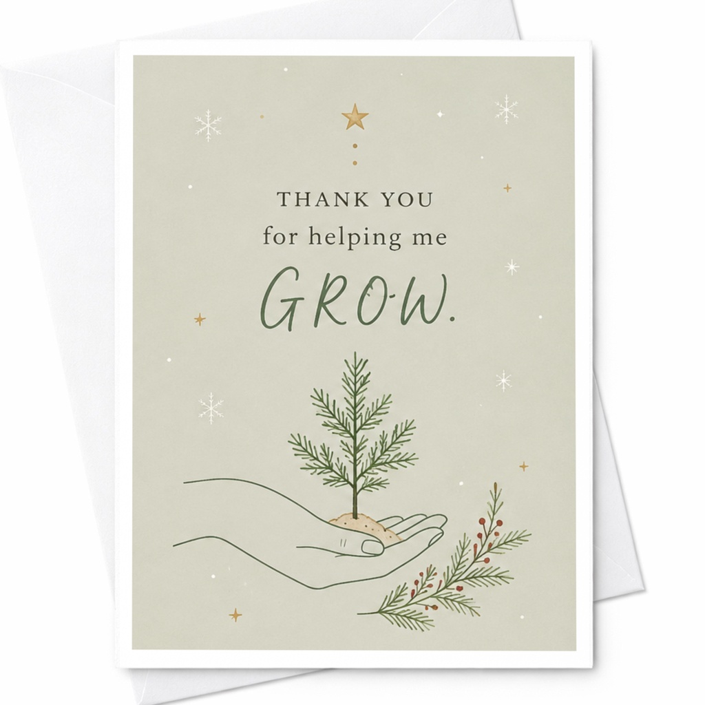 Thank You For Helping Me Grow. Thank You Card Teacher Appreciation Mentor Gratitude Card Botanical C7086