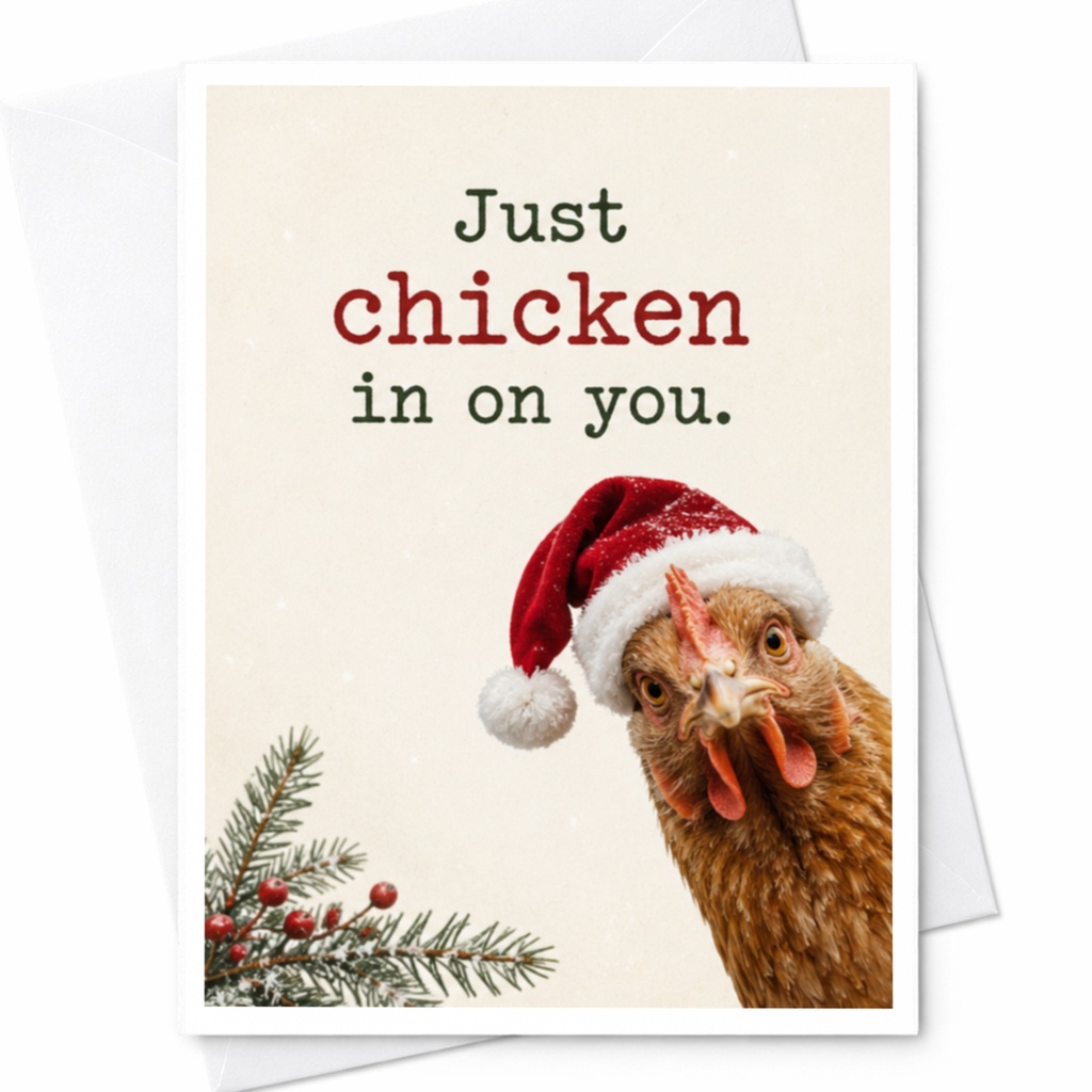 Just Chicken In On You Funny Christmas Card Chicken With Santa Hat Holiday Greeting Card For Friend Cute Animal Card C7087