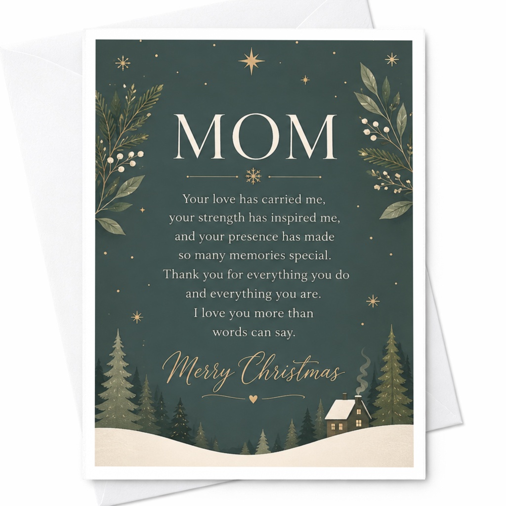 Mom Merry Christmas Card For Mom Heartfelt Holiday Greeting Card Sentimental Christmas Card For Mother From Daughter Son C7092
