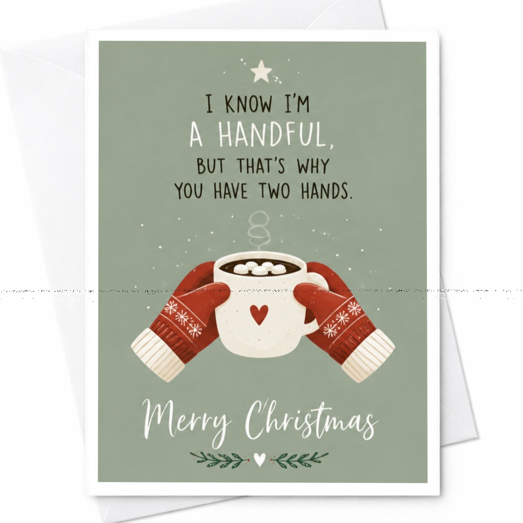 I Know I'm A Handful But That's Why You Have Two Hands Merry Christmas Card Funny Holiday Greeting For Friend Cute Winter C7066