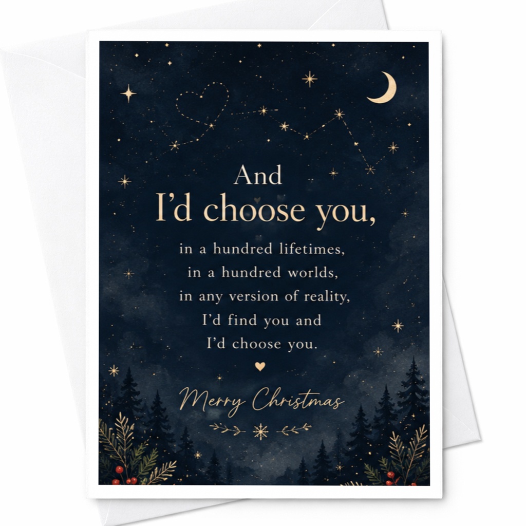 And I'd Choose You Merry Christmas Card Romantic Holiday Greeting Card Starry Night Constellation For Loved One C7096