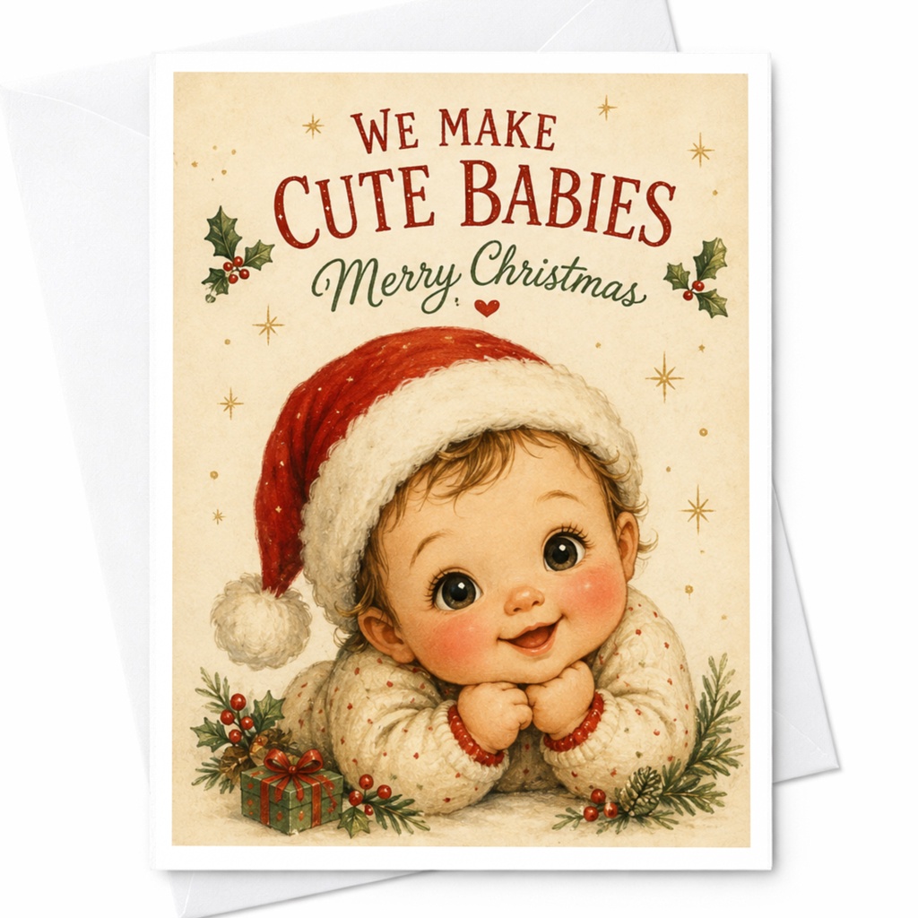 We Make Cute Babies Merry Christmas Card Cute Baby Holiday Card For Parents Funny Christmas Card New Parents Xmas Card C7103